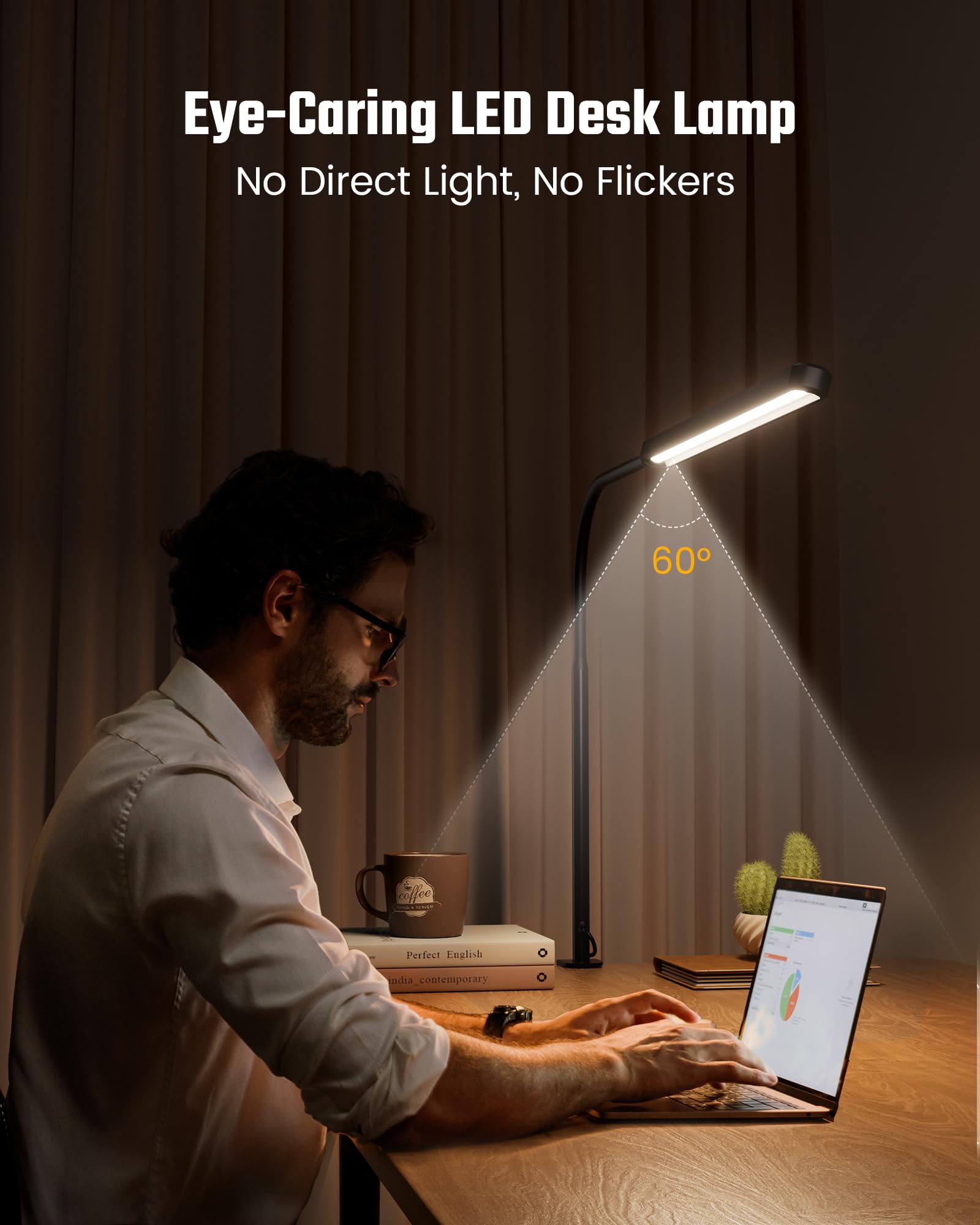 Superdanny Led Desk Lamp, Eye-Caring, 360° Gooseneck, Touch Control, 3 Light Colors,
