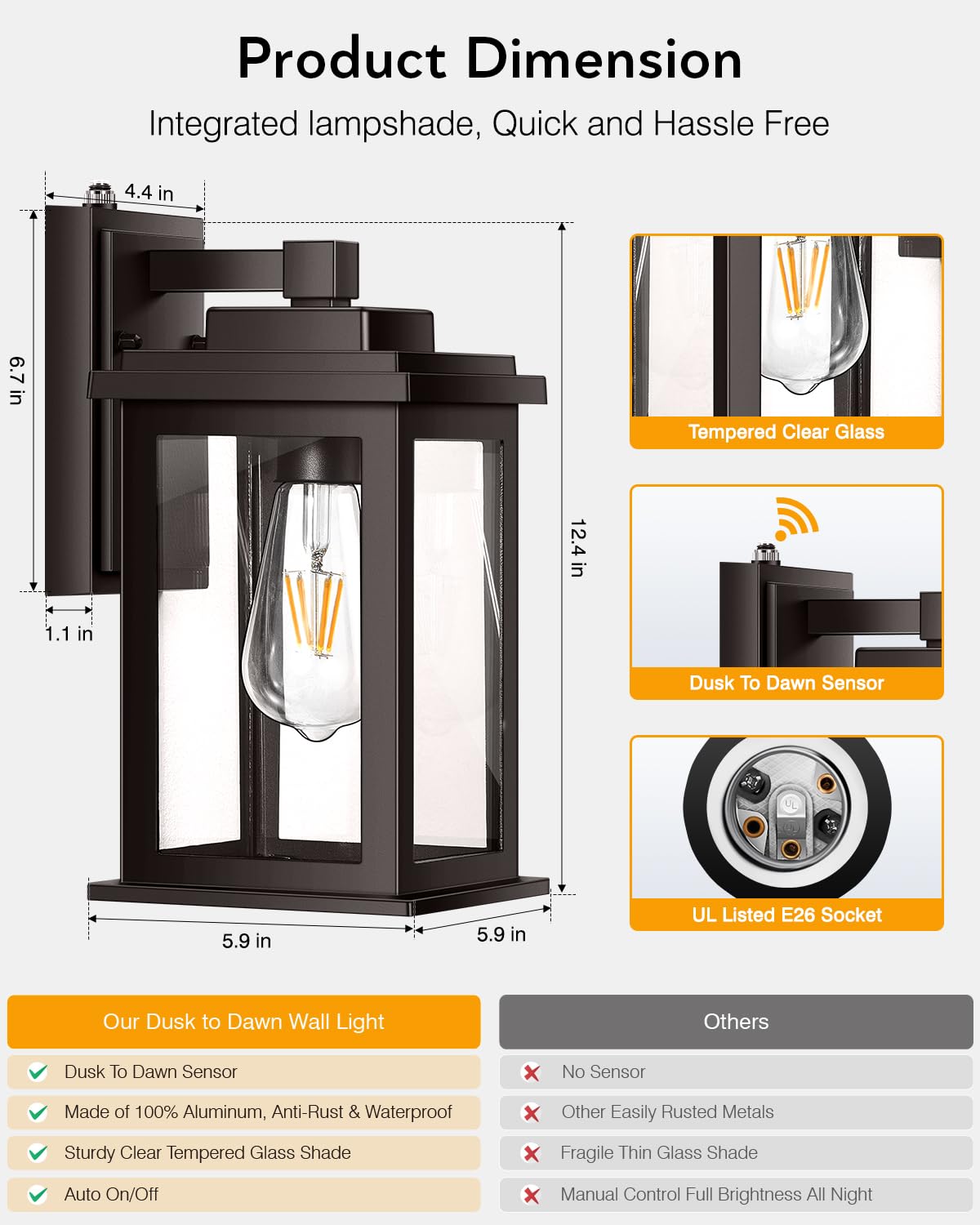 Vianis Bronze Outdoor Lighting, Dusk To Dawn Waterproof Porch Lights, Aluminum, 2 Pack, Model V81512Br