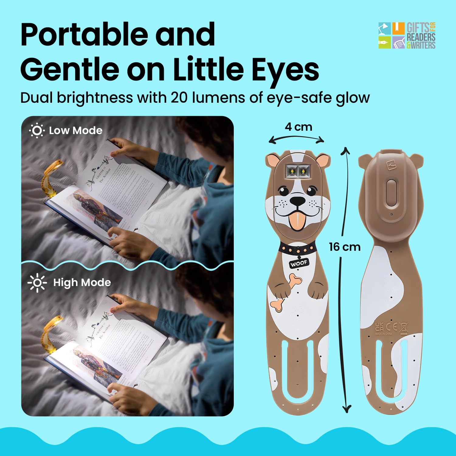 Gifts for Readers & Writers Flexilight Pal Bookmark Reading Light - Rechargeable LED Clip-On Lamp for Kids & Adults, Dog Color
