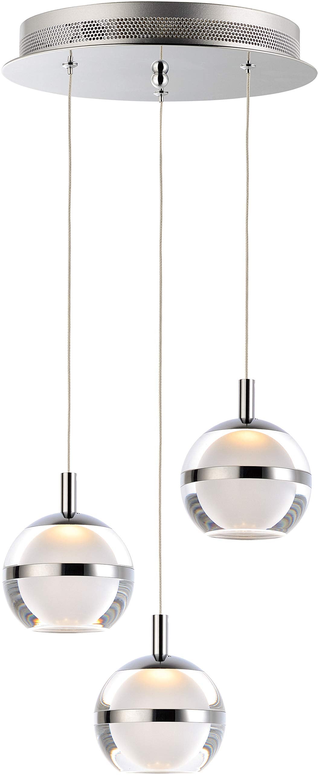 ET2 Lighting Swank 3-Light Pendant | Polished Chrome Finish | Steel & Clear/Frosted Glass | Modern Hanging Pendant Light for Kit