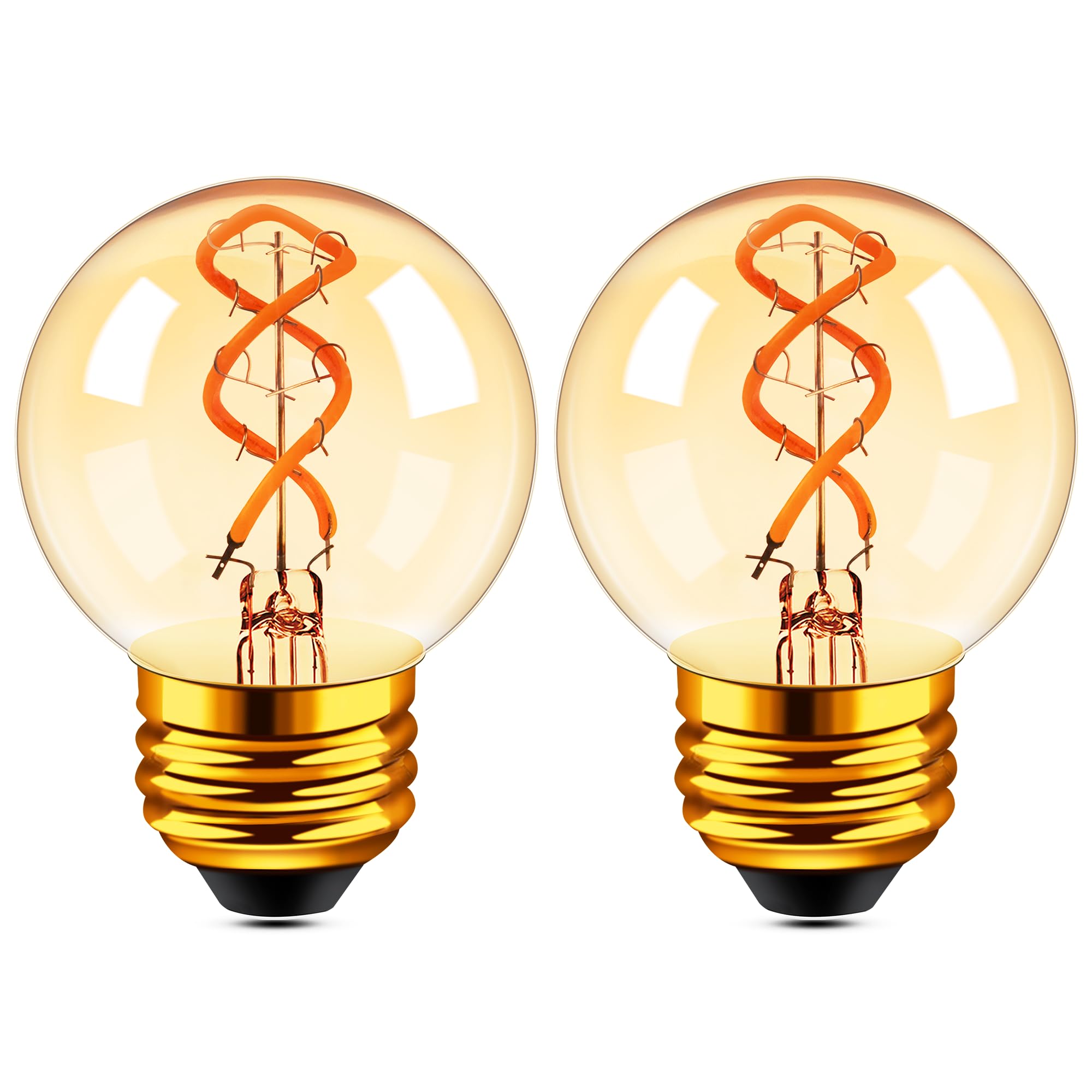 Grensk E26 Amber Led Light Bulbs 25 Watt  3W Vintage Spiral Filament Light Bulbs G16.5 Small Edison Globe Bulbs 2200K Ultra Warm Light For Various Decorative Lighting 180Lm Ac120V 2Pcs