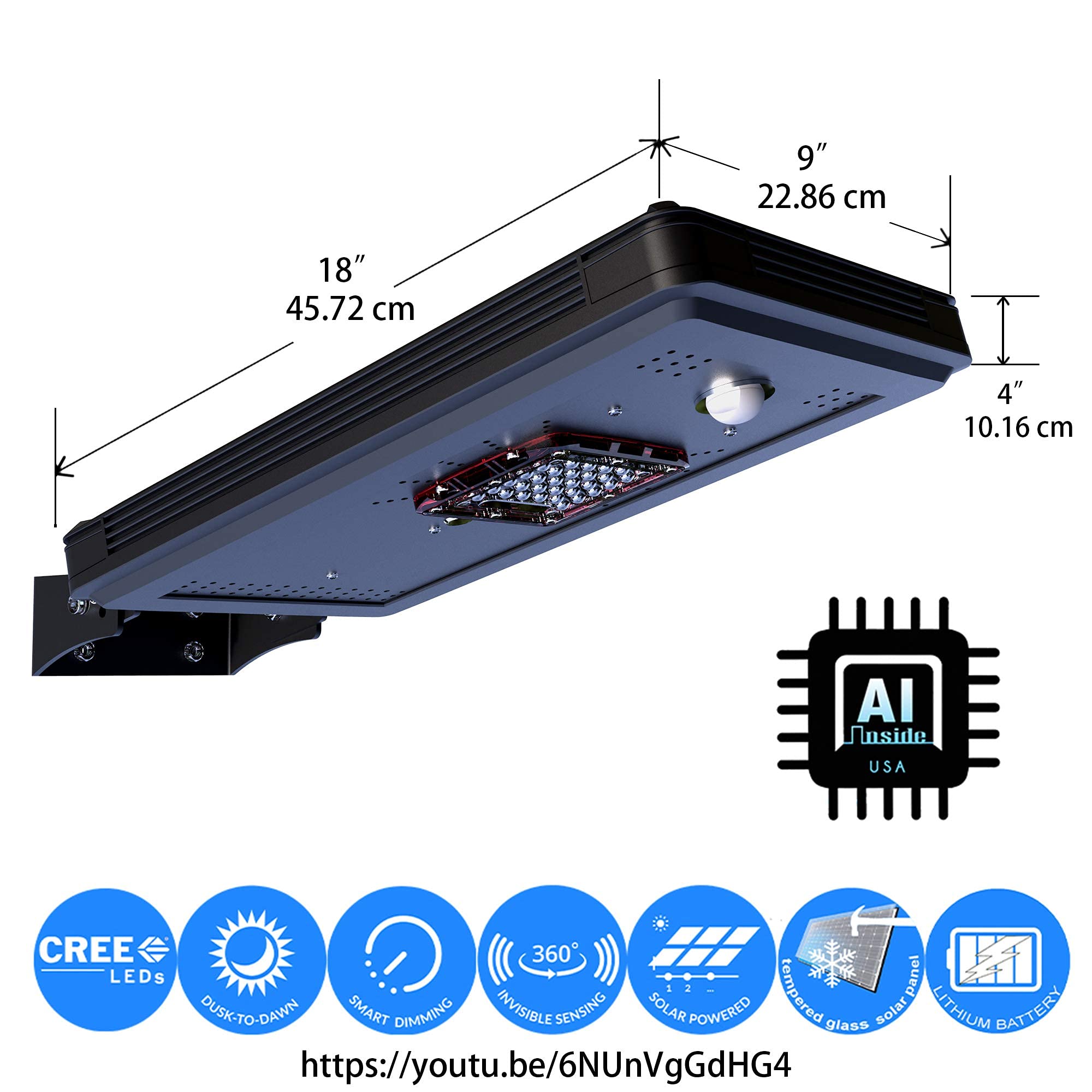 Eleding Solar Power Dusk To Dawn Led Light, 1600 Lumen, Ai-Smart Sensing, Aluminum