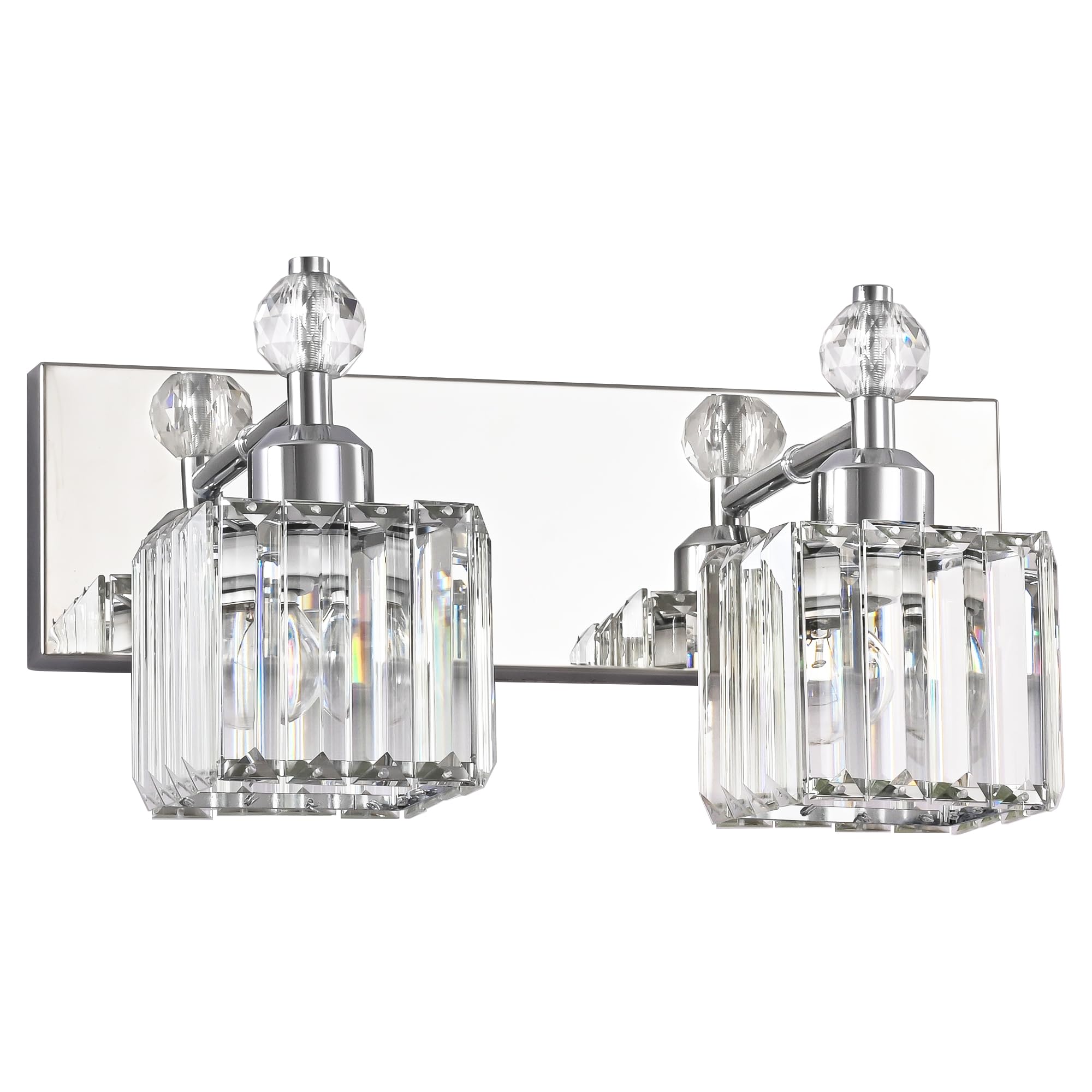 PRESDE Chrome Crystal Bathroom Vanity Light Fixture - 2-Lights, Stainless Steel, Modern Design