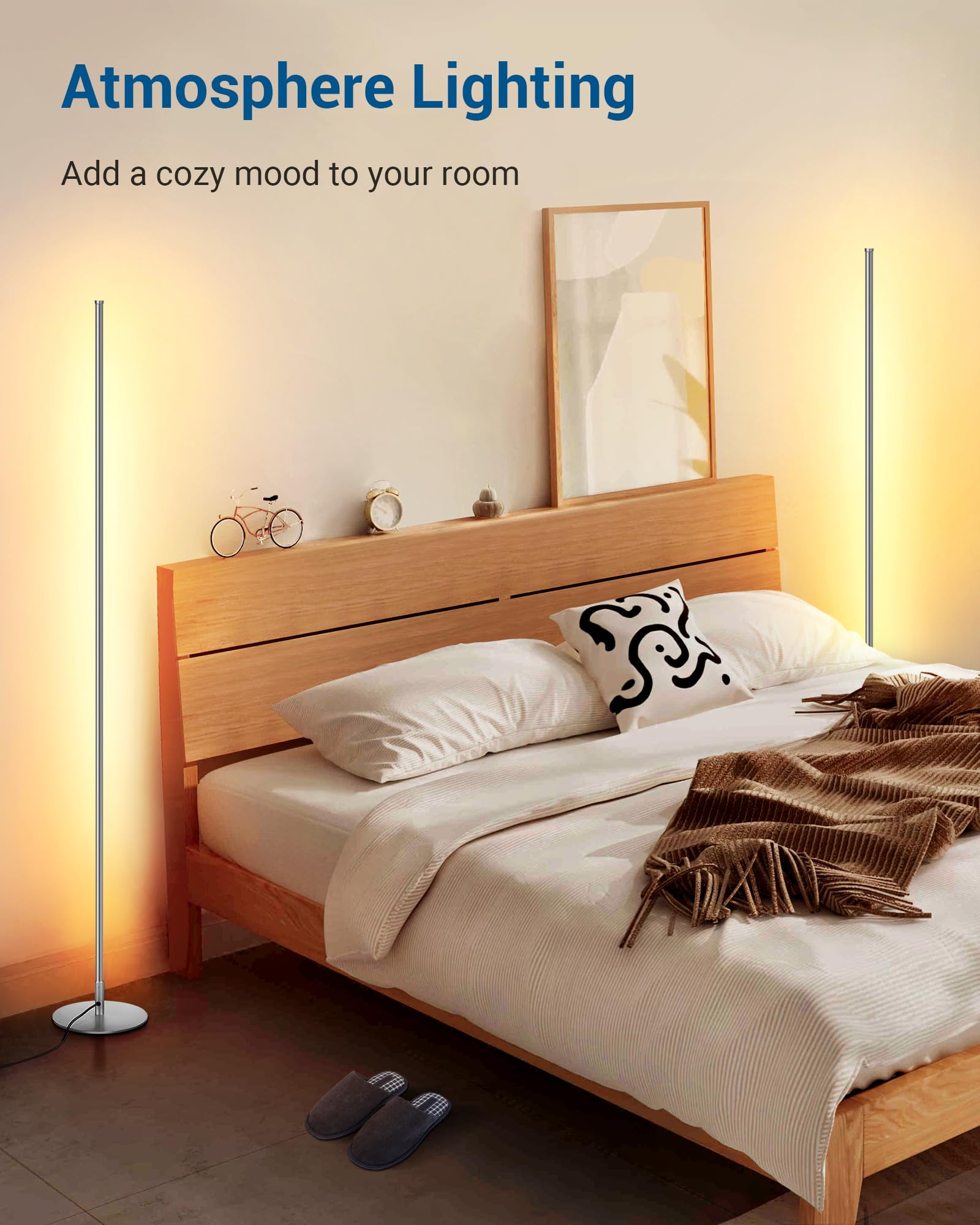 DEWENWILS LED Corner Floor Lamp, 57.5" Silver Minimalist Dimmable Mood Light for Living Room & Bedroom, Model HLFL02E