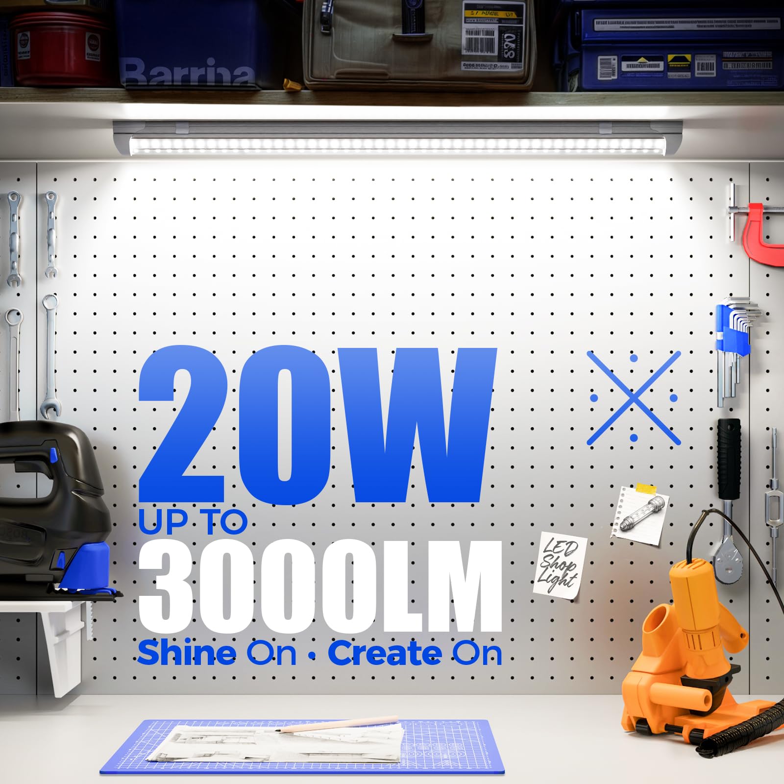Barrina 5000K 2Ft Led Shop Light, 3000Lm, 20W, T8 Shop Lights For Garage, Workbench, Cabinet, Workshop, Room, Led Tube Light, Li