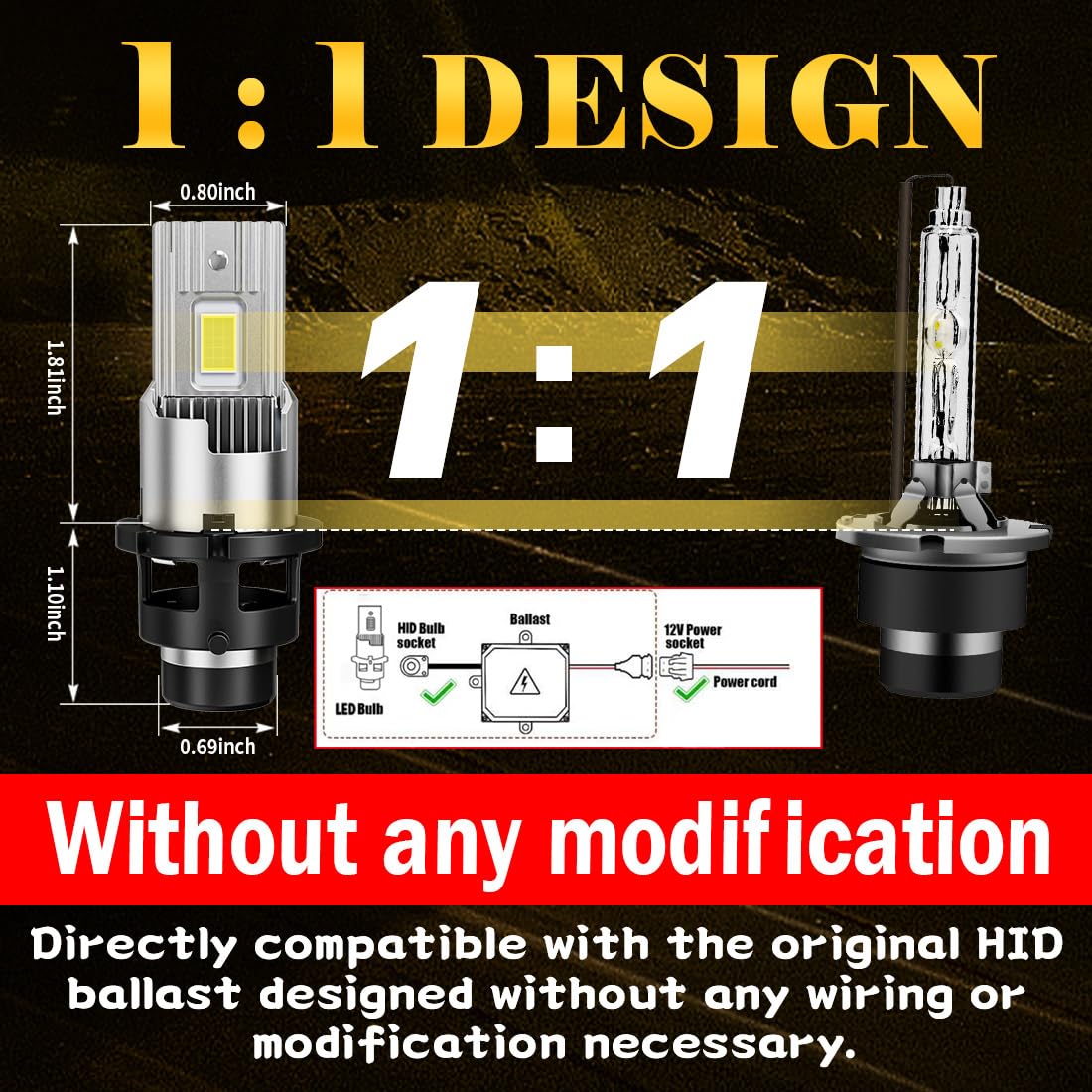 NOVCAPAR D4S LED Bulbs, 30000LM, 6500K Cool White, 150W High Power, Plug and Play, Pack of 2