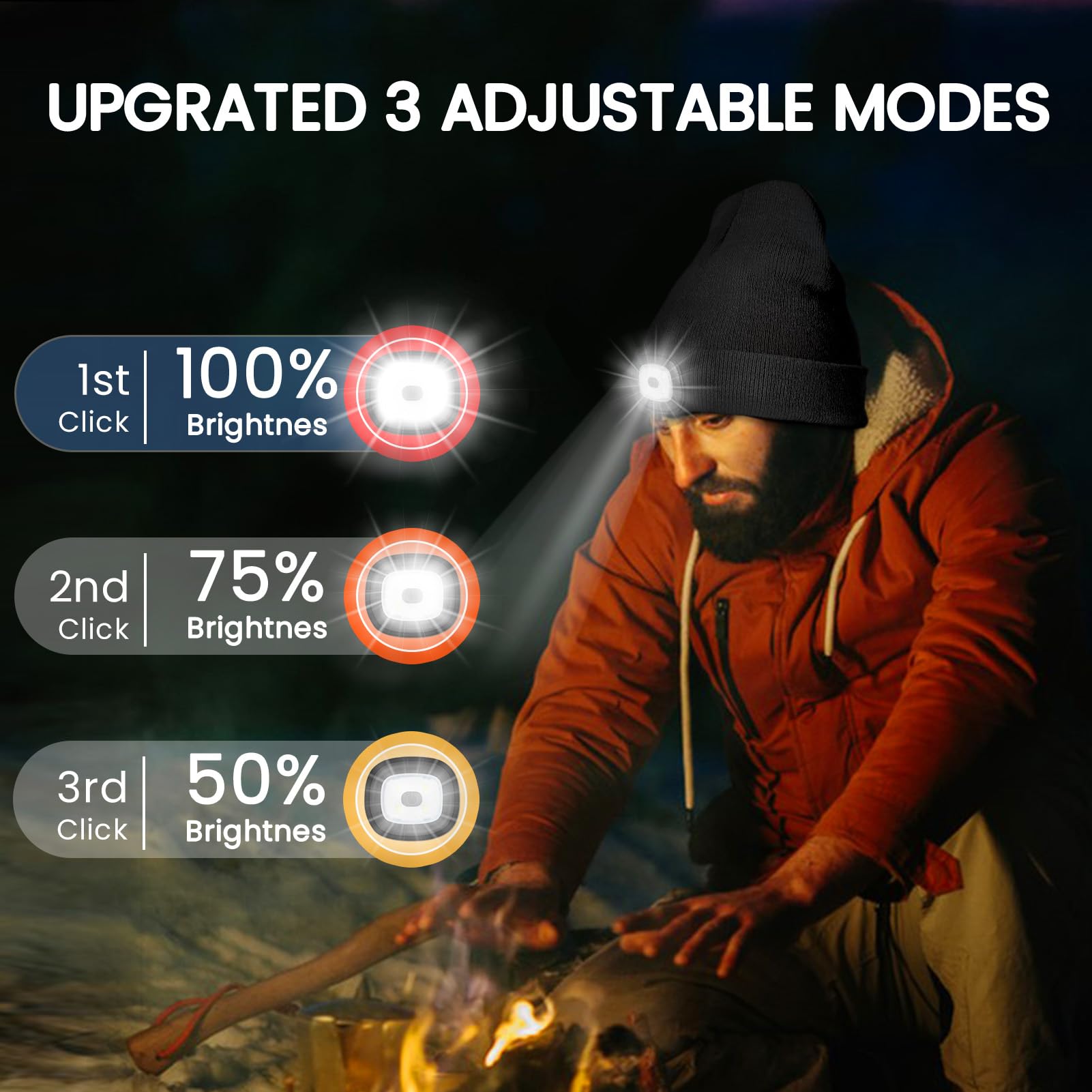VIB high-standard Bluetooth Beanie Hat with USB Rechargeable LED Light, Black, Model VBHL01, 100% Acrylic