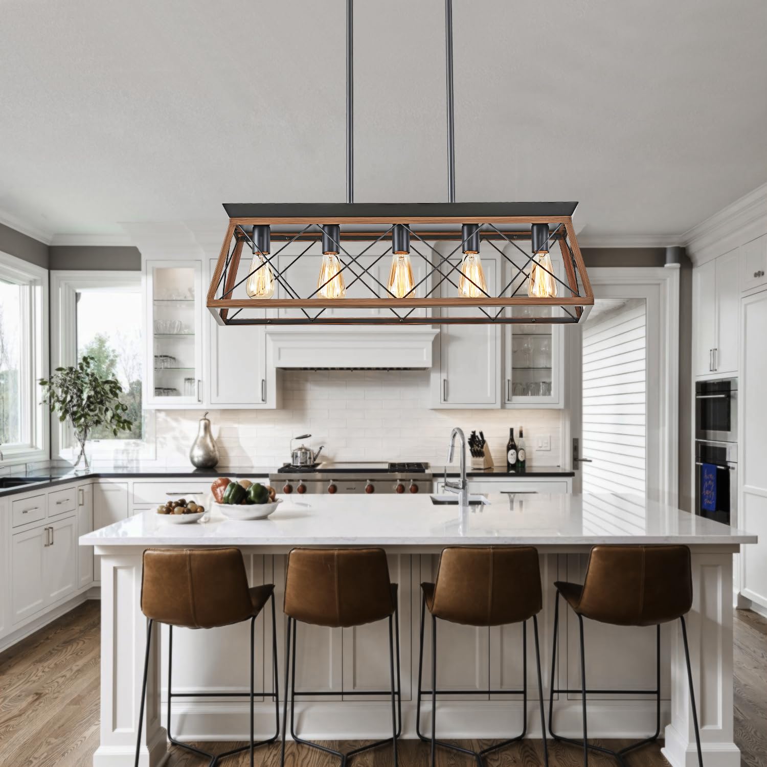 Huixute 5-Light Dining Room Chandelier Over Table, Farmhouse Kitchen Island Lighting, Adjustable Height Chandeliers For Kitchen,
