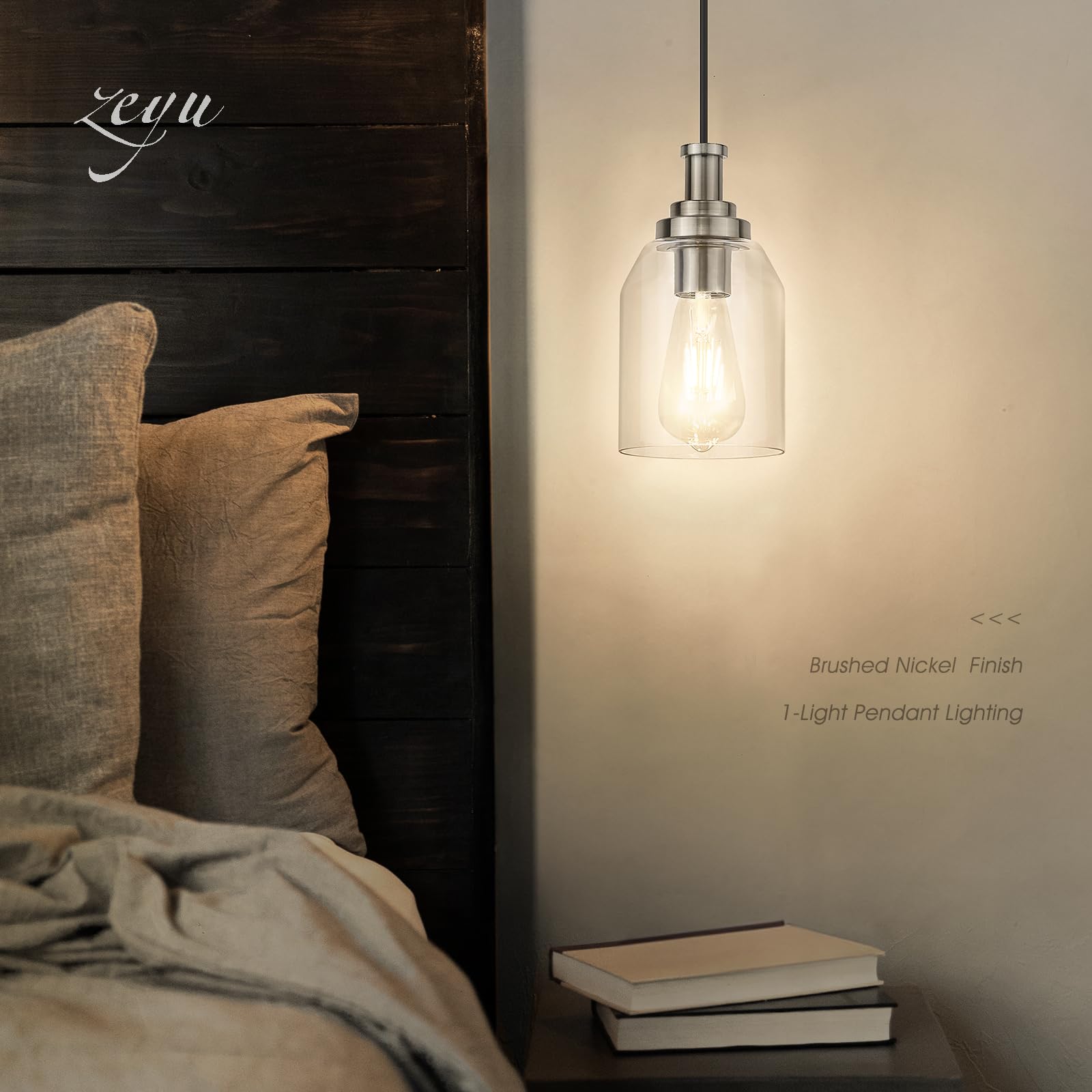 Zeyu Modern Pendant Light 2 Pack, Hanging Ceiling Light Fixture For Dining Room Bedroom, Brushed Nickel Pendant Lighting With Cl