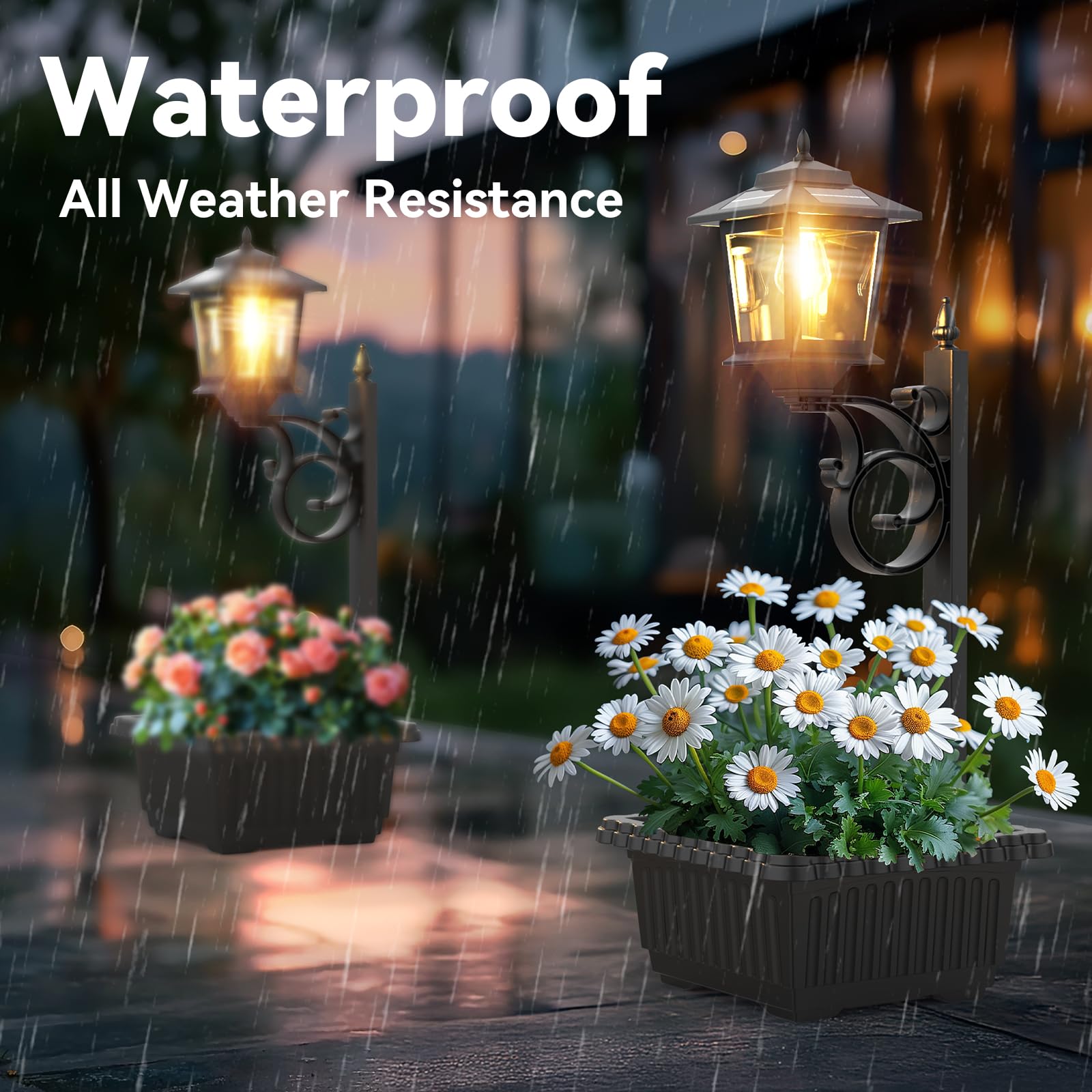 FIESTREL 2 in 1 Solar Lamp Post Light, Waterproof LED, Freestanding/Wall Mount, Black, Model 05F, Outdoor Decor for Patio & Porch