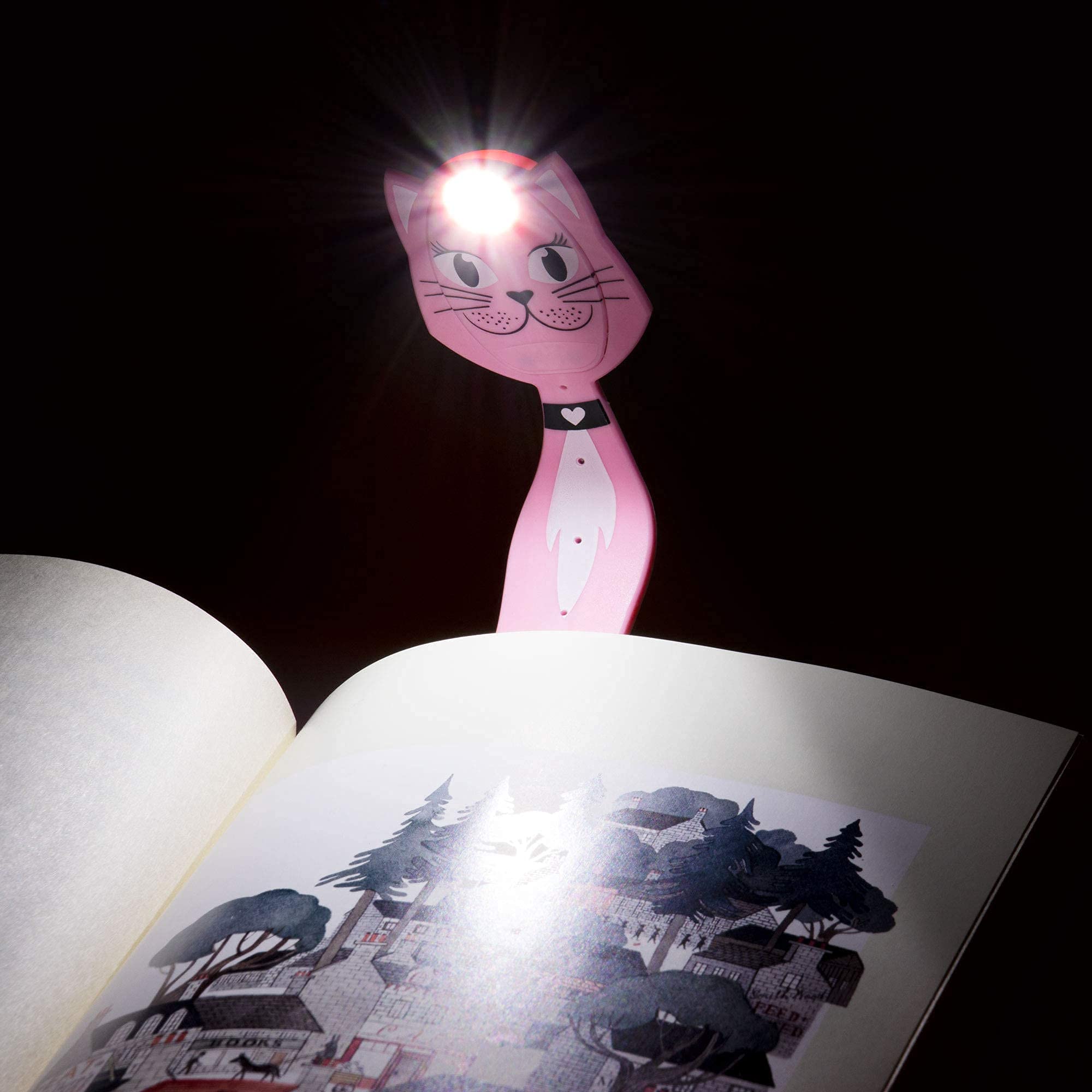 Gifts for Readers & Writers Flexilight Pal Bookmark Reading Light - LED Clip On, Battery Operated, Cat Color, Silicone Rubber