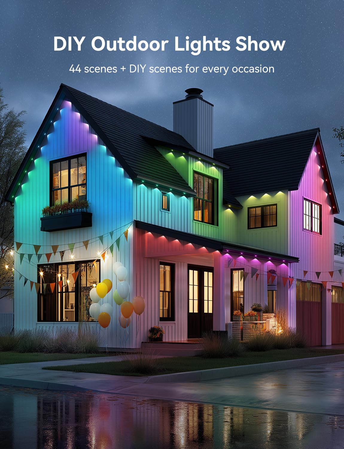 Lemonlovely Permanent Outdoor Lights Pro  120Ft With 88 Ic+Rgbcw Smart Led Eaves Christmas Lights For Daily Decoration  Ip67 Waterproof For Outside Xmas Halloween House Roof Lighting  Black