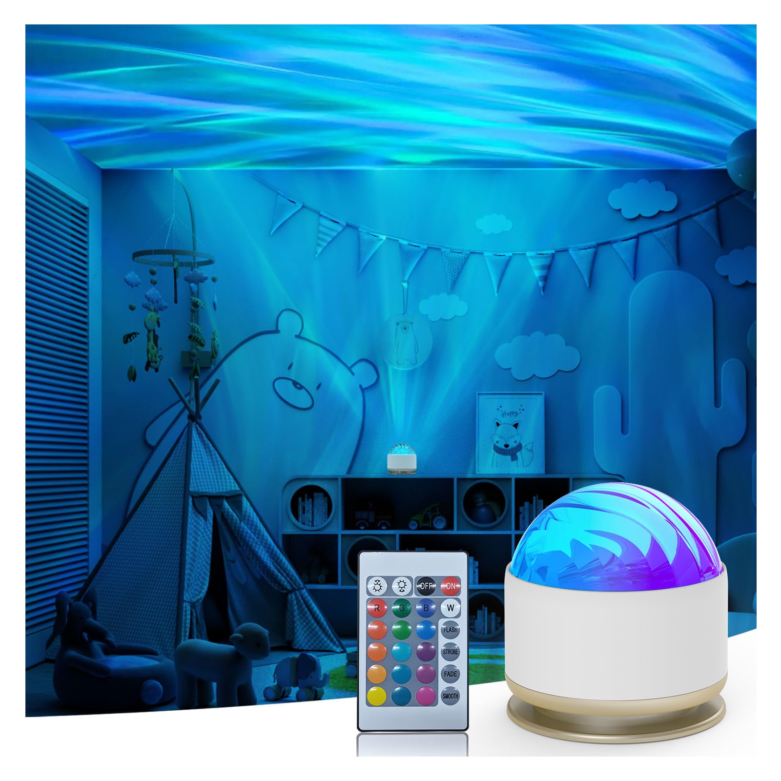 HUMIIEYE Northern Lights Projector, 16 Light Color Aurora Night Light Projector for Bedroom, Remote Galaxy Light Projector, Dimm