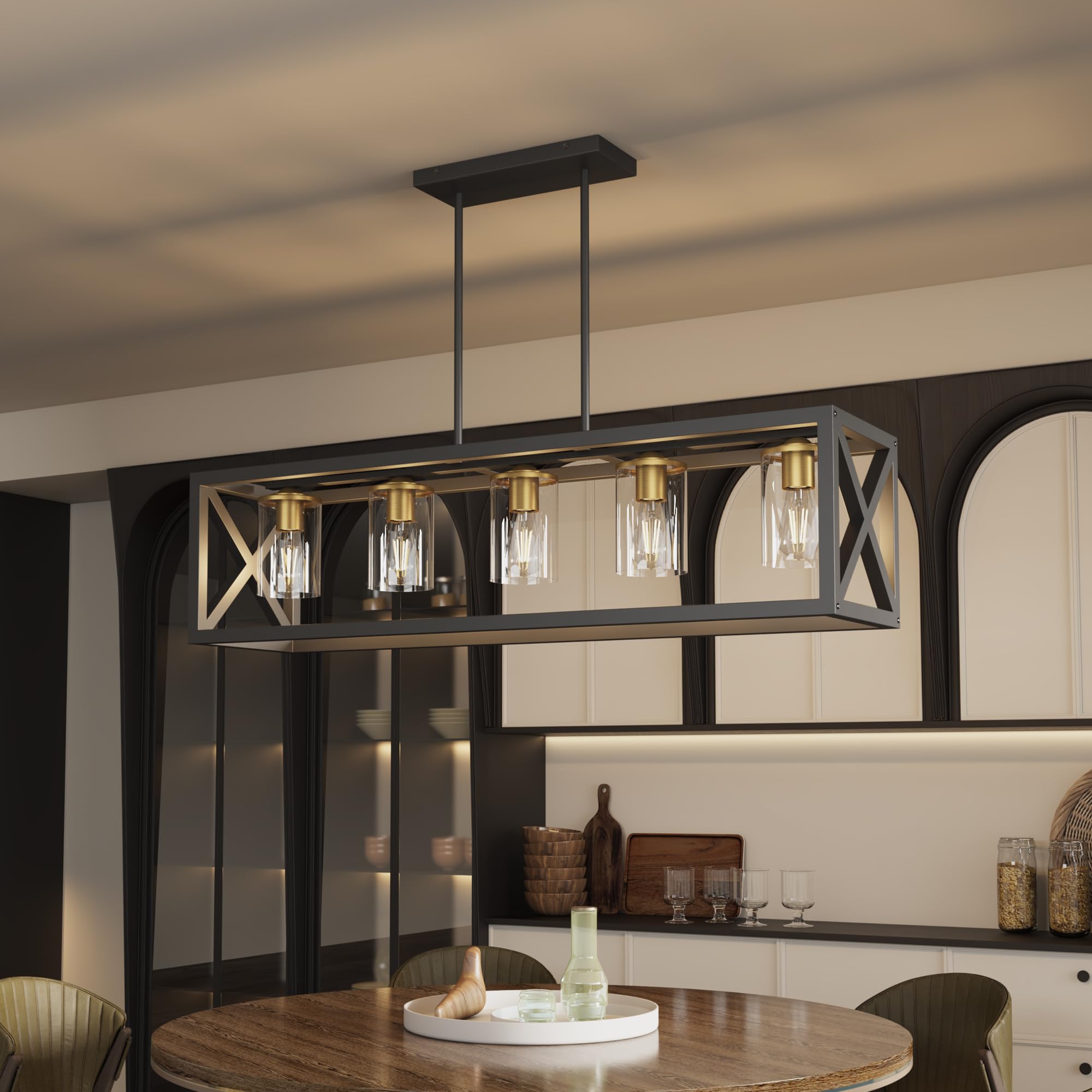 Espird Farmhouse Dining Room Light Fixture - 6 Light Kitchen Island Lighting with Adjustable Height & Thickened Metal Dining Room Light Fixture Over Table