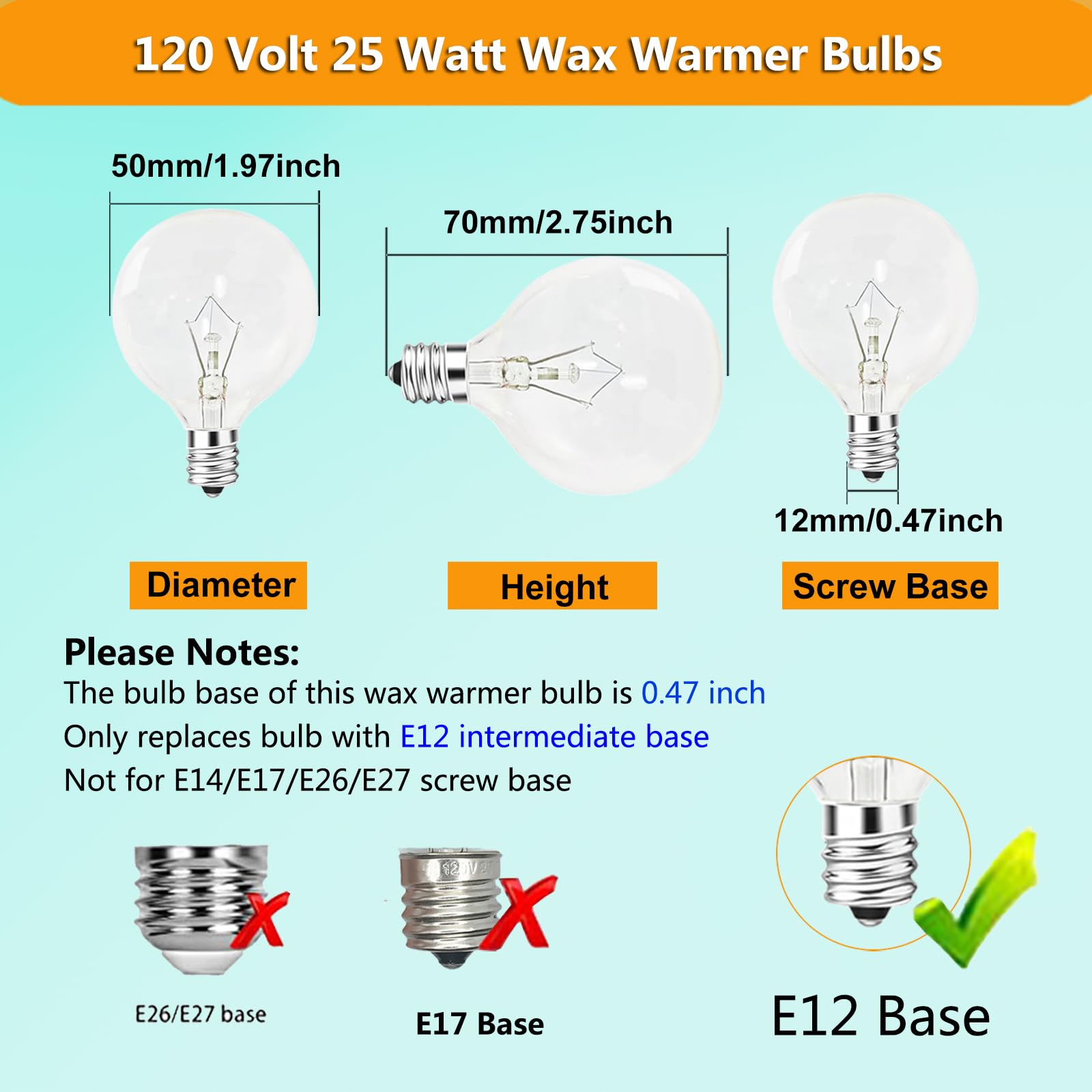 PaeorRorL G50 Wax Warmer Bulbs - 25W Dimmable Clear Glass E12 Base, 2700K Warm White, 6 Pack