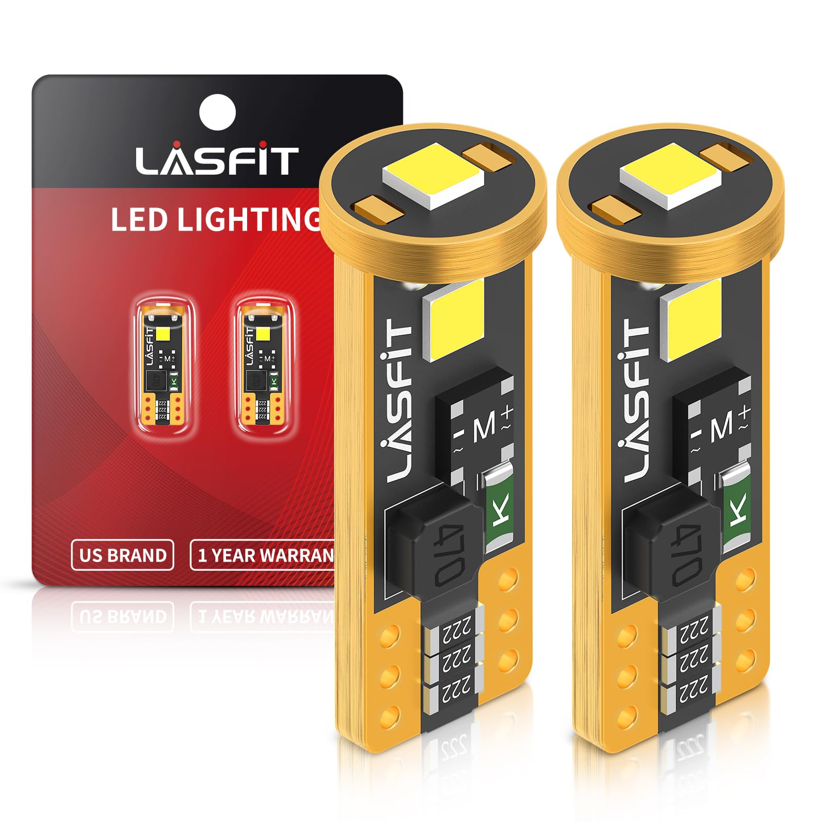 LASFIT T10 LED Bulbs 400LM 6000K White Canbus Error Free Pack of 2