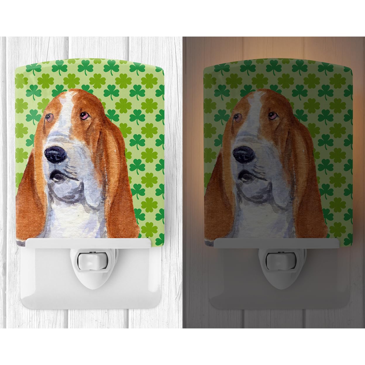 Carolines Treasures Ceramic Night Light, Basset Hound St. Patricks Day, 6x4x3 inches, Multicolor, Model SS4459CNL