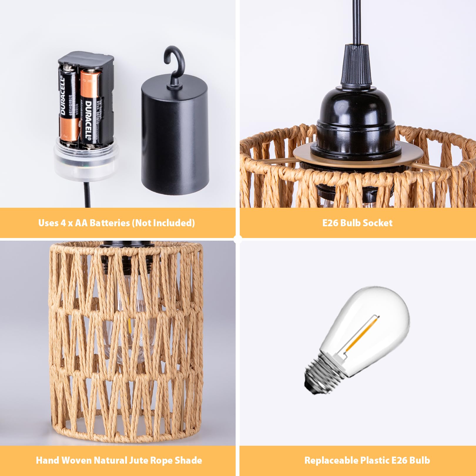 ALL FORTUNE Battery Operated Rattan Chandelier Light, Warm White, Model KF61822, Beige, Perfect for Indoor/Outdoor Decor
