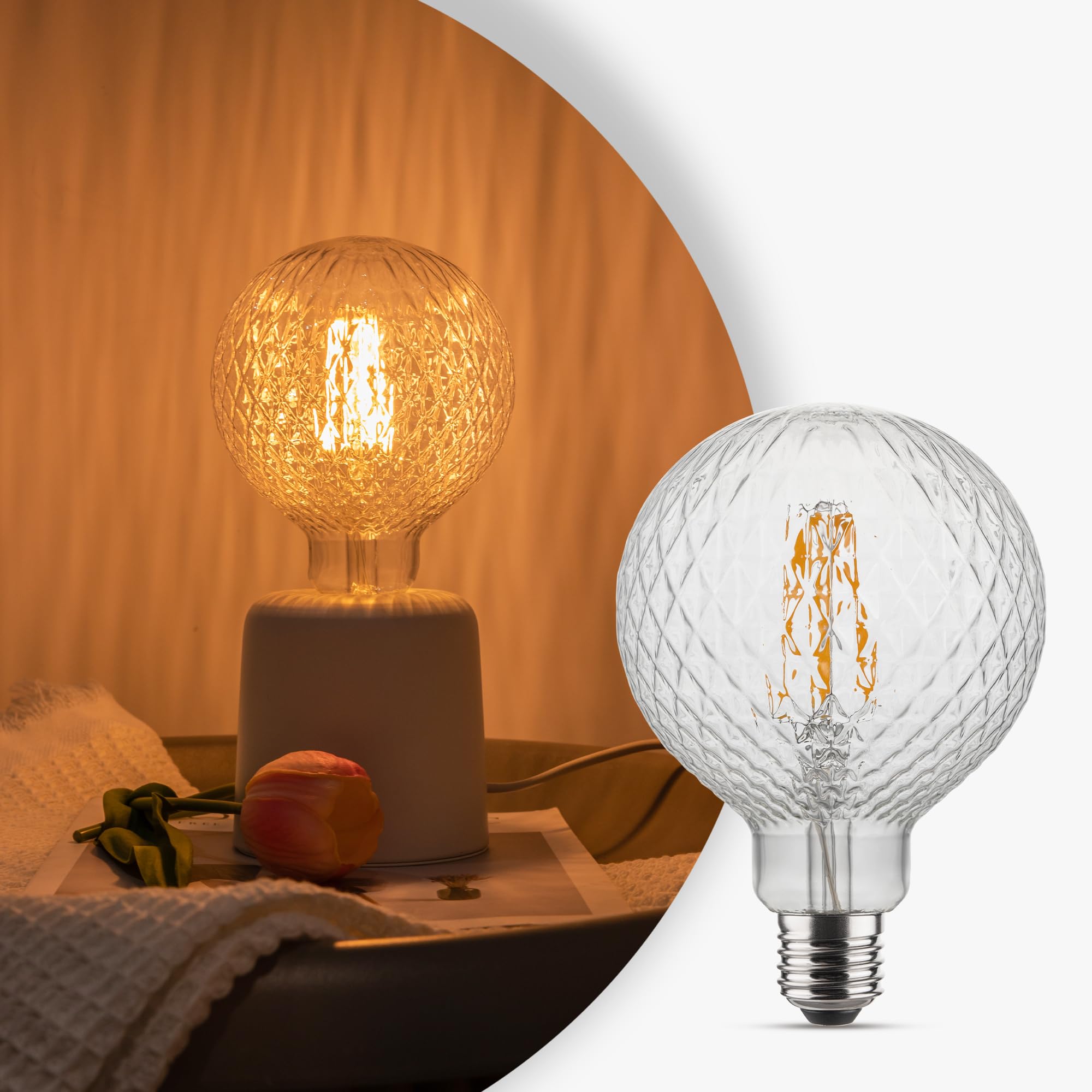 Harwez Edison Filament Bulb Pineapple Faceted, Vintage Light Bulb Clear Crystal, G125 Large Round LED Bulb, 4W Dimmable E26 Medi