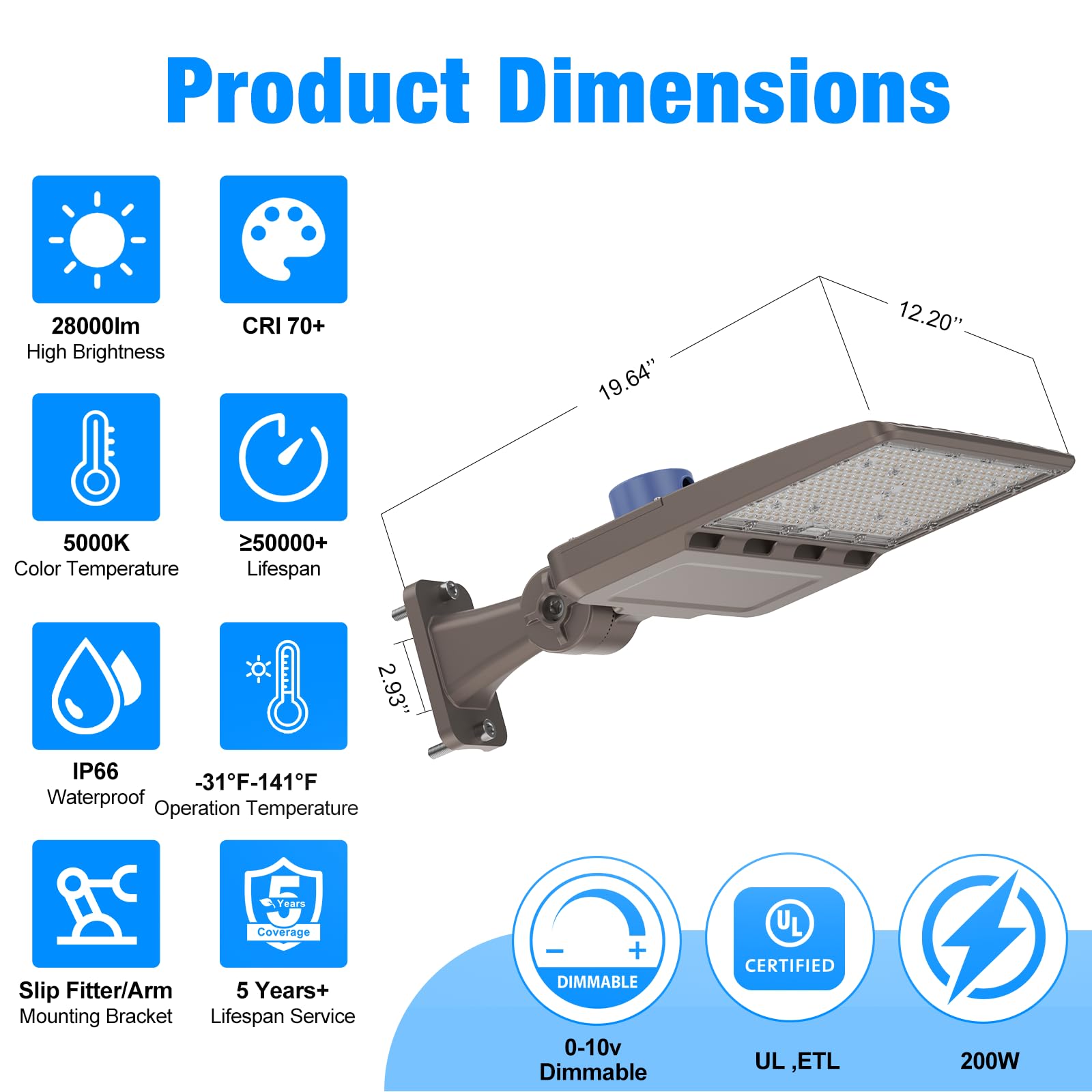 G Gjia Led Parking Lot Light, 200W, 28000Lm 5000K Shoebox Light With Dusk To Dawn Photocell,Adjustable Arm Mount, Ip66 Waterproo