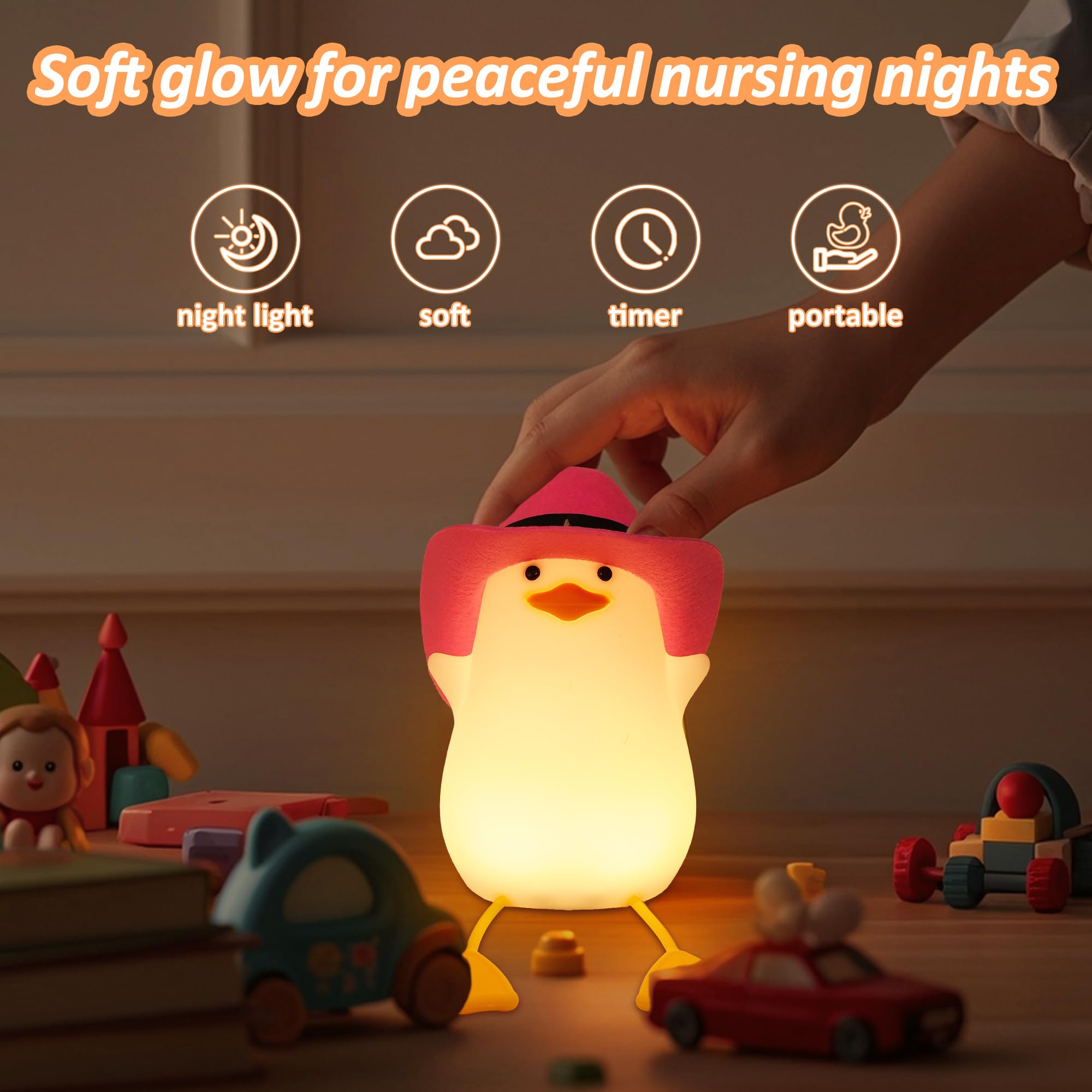 Anywin Cute Benson Ducks Night Light, Squishy Touch Silicone Animal Nursery Bedside Lamp, Dimmer & Rechargeable, Birthday Gift F