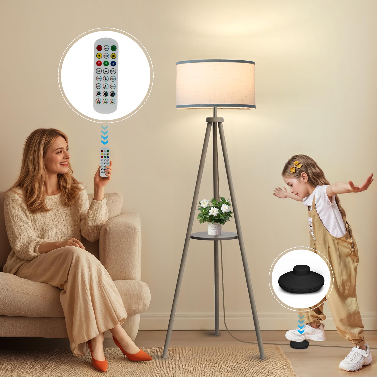 Eoeyyoyb Efl Floor Lamps For Living Room, Modern Standing Lamp With Shelf, 3 Color Temperature Led Bulb Tall Lamps With Foot Swi