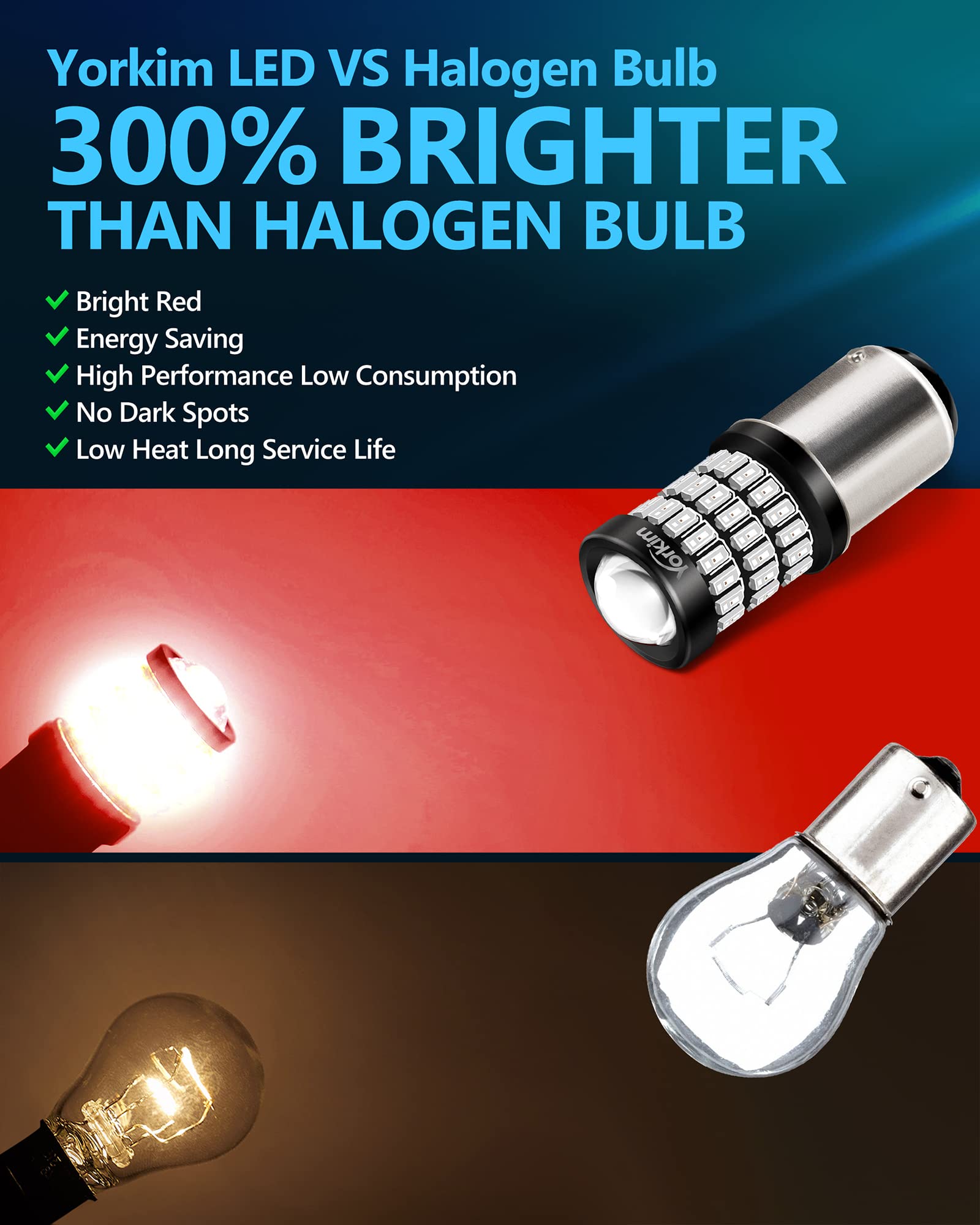 Yorkim 1157 LED Brake Light Bulb, Red, 9-30V, Model KZ04182-342, Replacement for Back Up/Reverse/Tail Lights