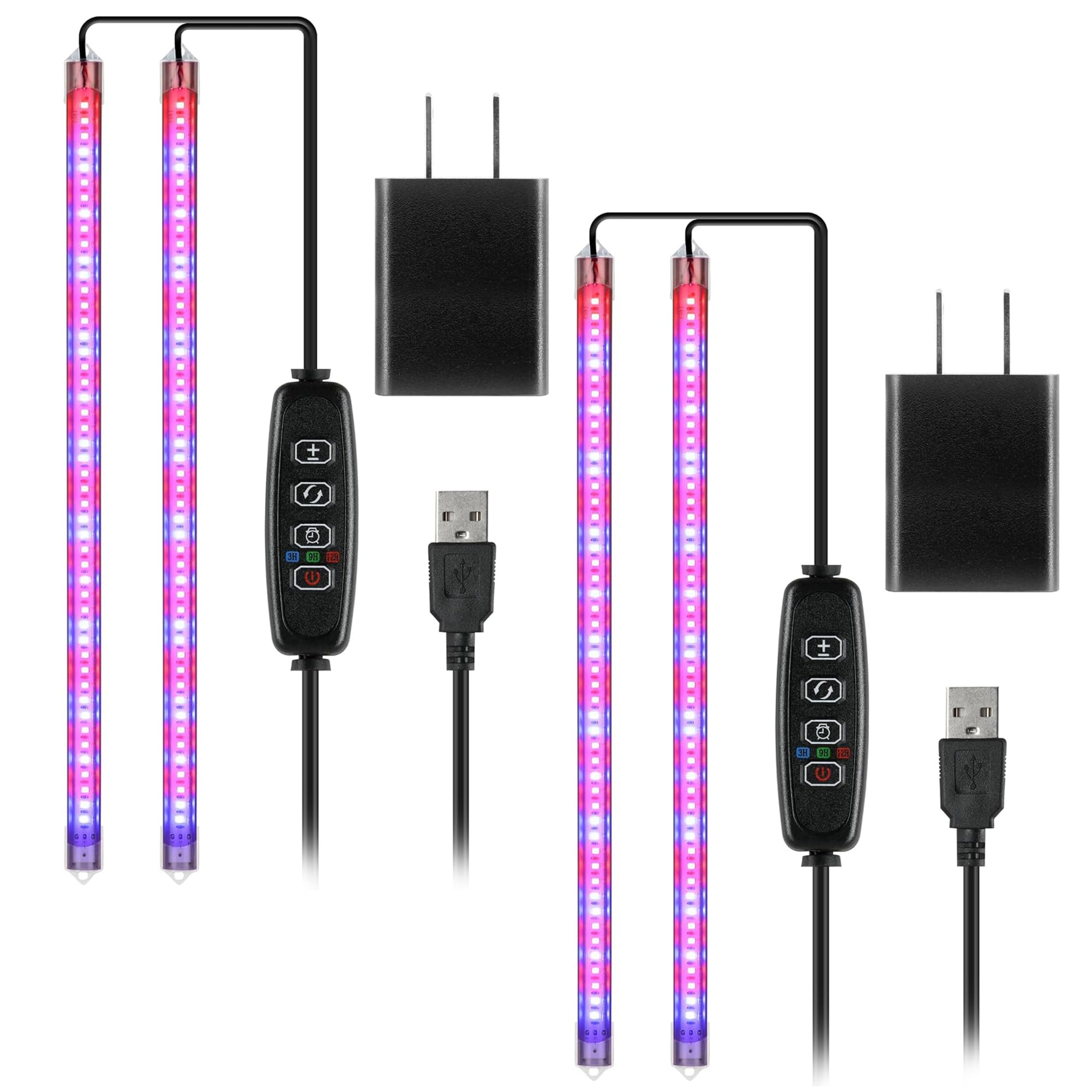 iPower 2Pack 20W LED Grow Lights with Full Spectrum Plant Growing Light Strips for Indoor Plant with Auto ON/Off 3/9/12H Timer,