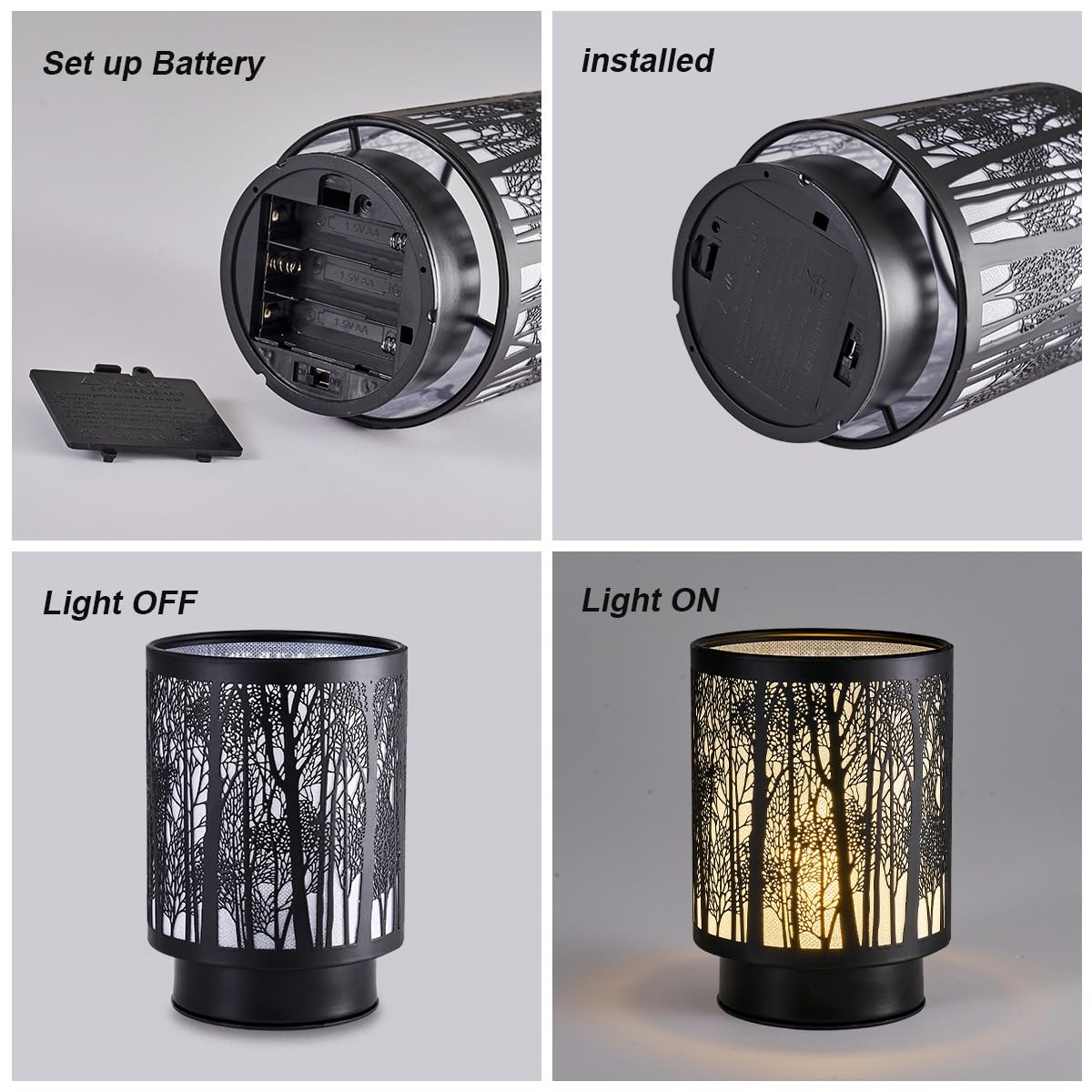 Battery Operated Lamp With Timer, Glass Cordless Lamp For Power Outage, Decorative Small Accent Lamp For Area No Plug, Battery Powered Lamp For Corner/Entryway/Stairway/Bathroom/Fireplace (Tree)
