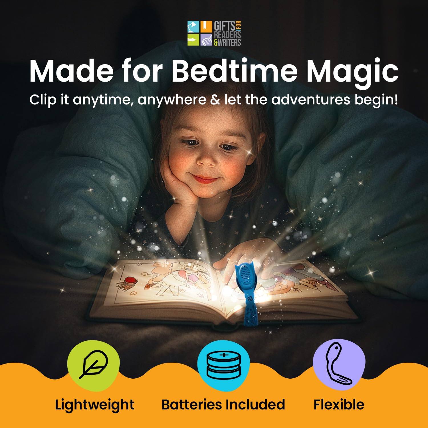 Gifts for Readers & Writers Flexilight Pal Bookmark Light - 2-in-1 LED Clip-On Reading Lamp, Battery Operated, Owl Color
