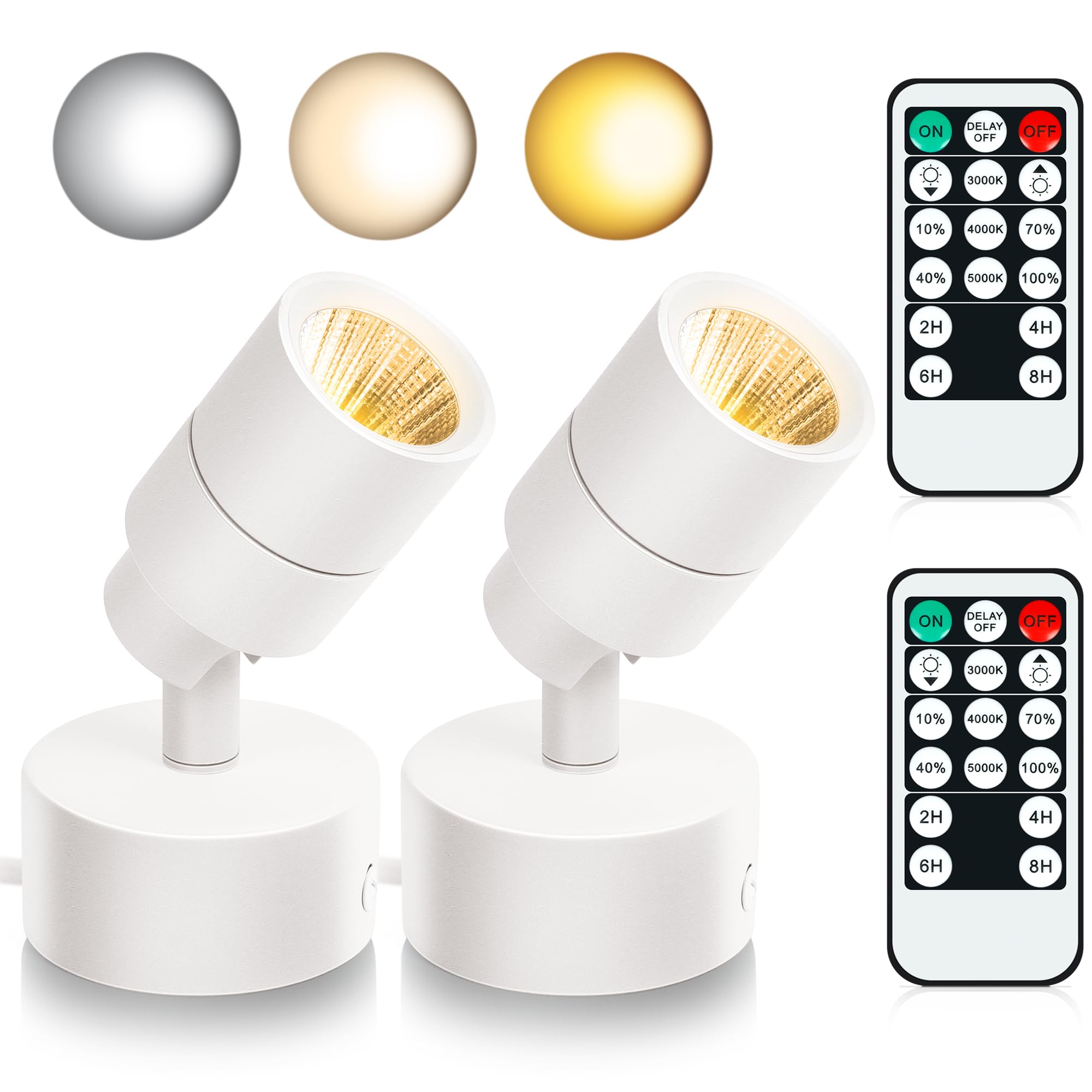 2 Pack LED Spot Lights Indoor, 3W Uplighting Indoor with Remote Control Dimmable and Timer, 3 Lighting Modes Spotlights, Accent 