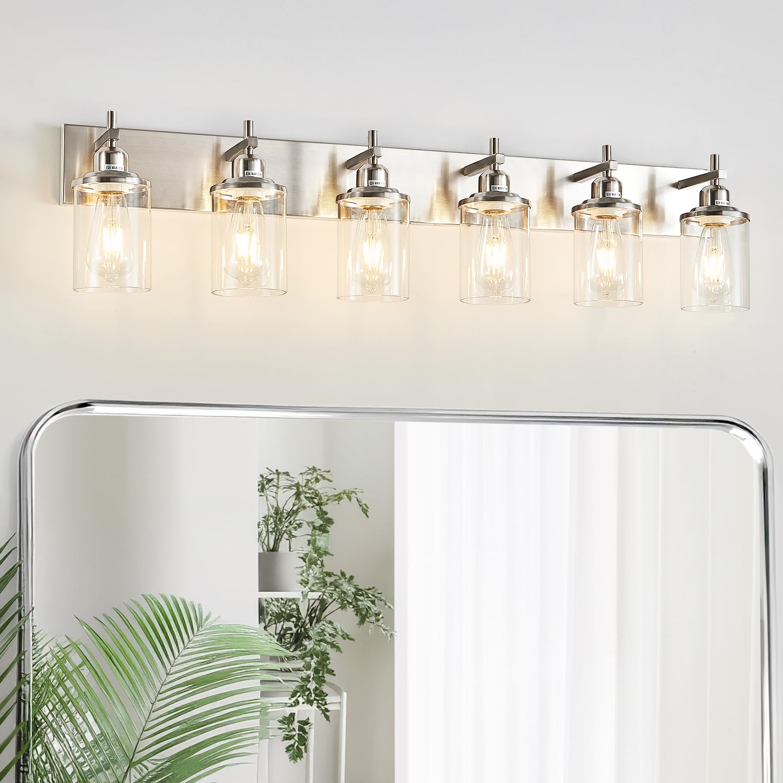 Lanhall 6-Light Brushed Nickel Bathroom Light Fixture Over Mirror Modern Bathroom Vanity Light Vintage Wall Lighting With Clear