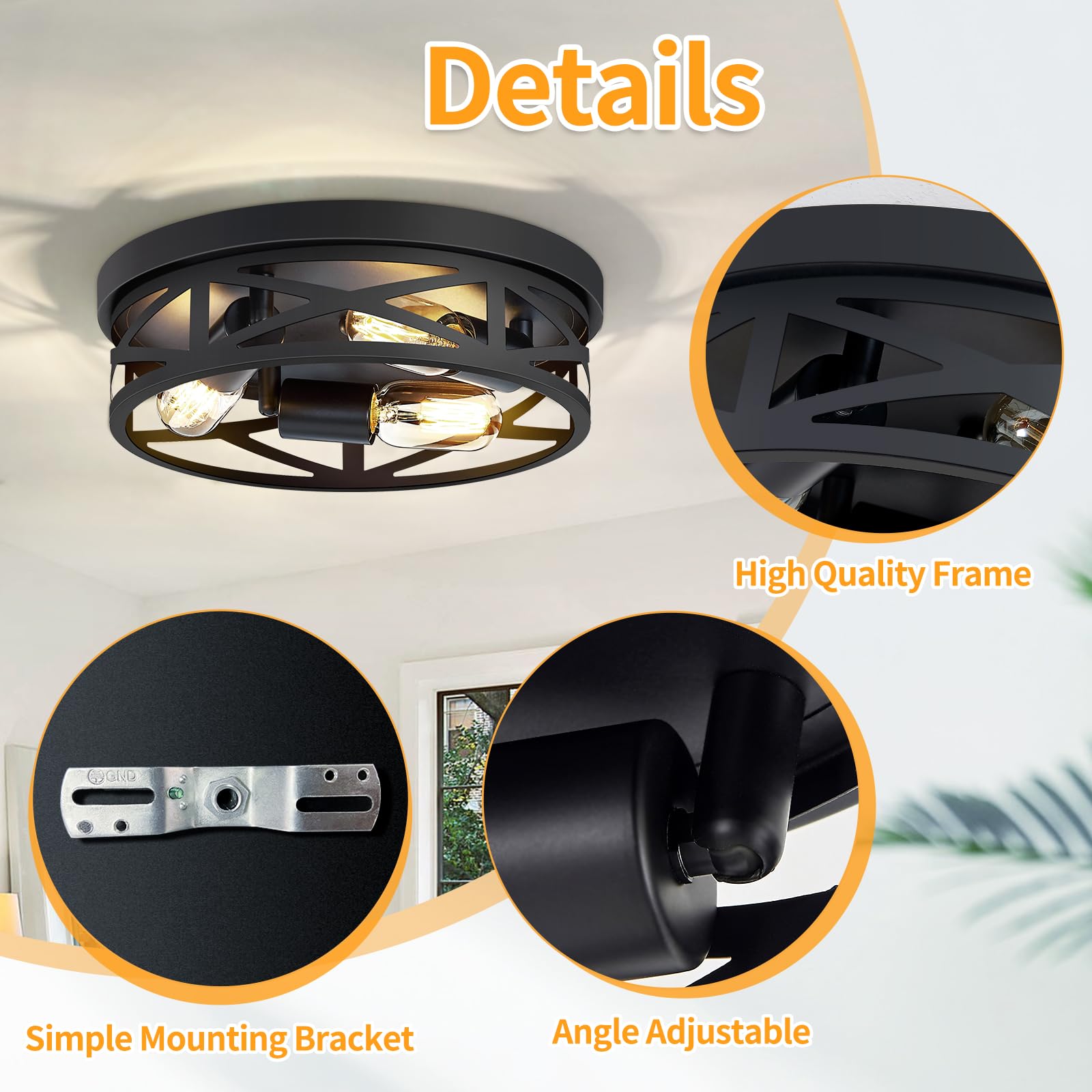 Zhu Yan 13 Inch Farmhouse Ceiling Light Fixture,3-Light Hallway Light Fixtures Ceiling,Black Flush Mount Ceiling Light,Light Fix