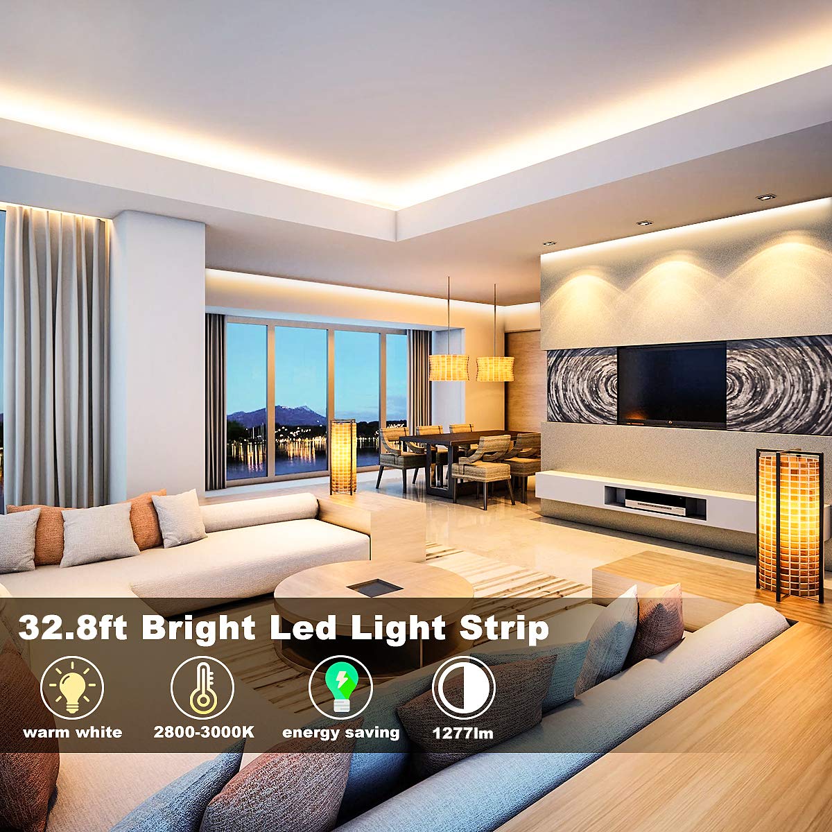 My Beauty Light Led Strip Lights Warm White,32.8Ft Dimmable Led Light Strip With Rf Remote,600 Bright 3000K 2835 Leds,Plug-In Ad
