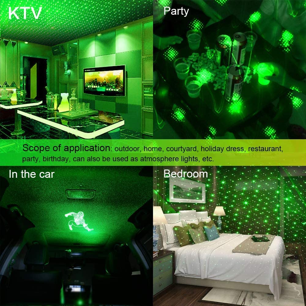 Bailongju Usb Night Light, Car Roof & Bedroom Star Projector - Adjustable, Romantic Decor (Green & Red) 2 Pc