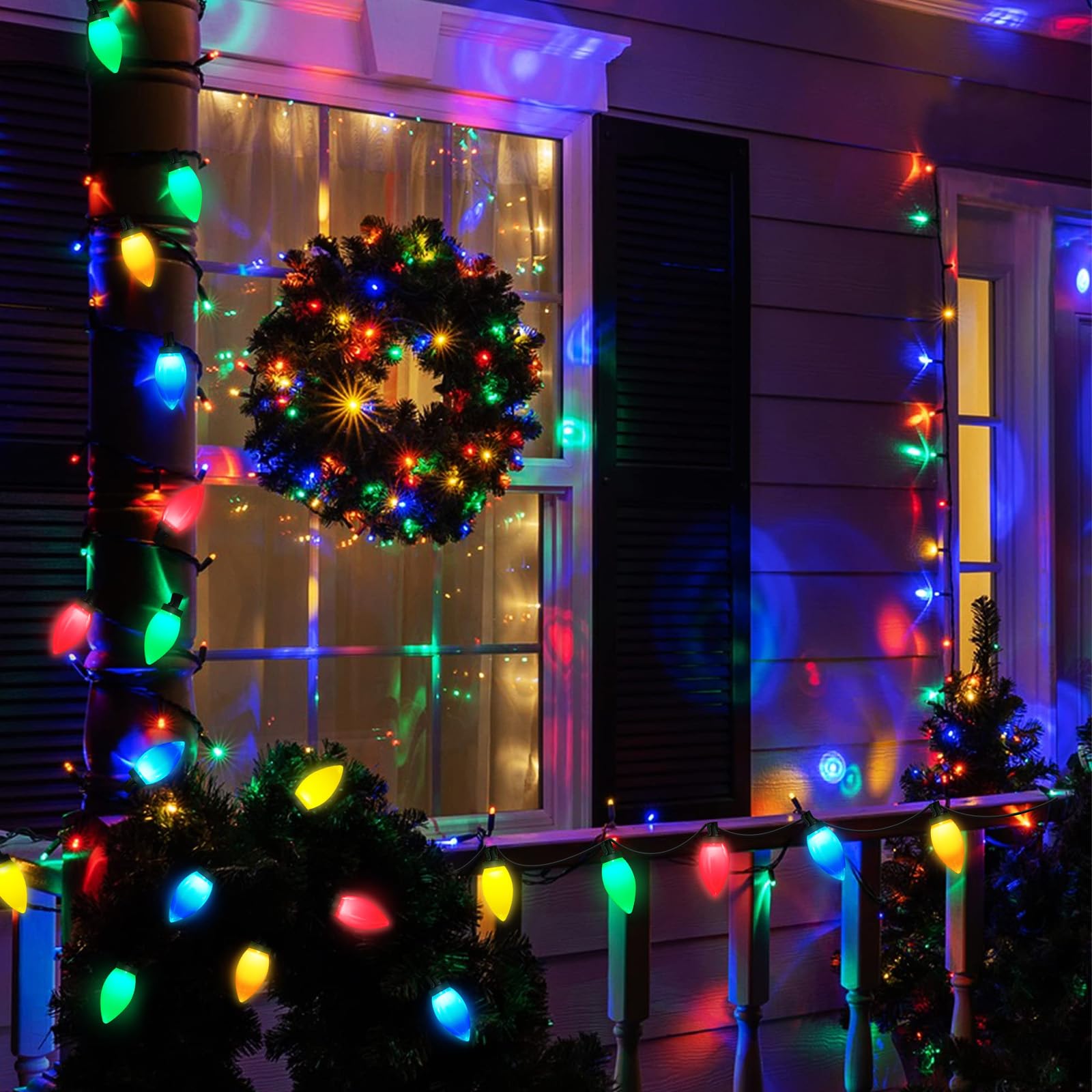 50 Led C9 Christmas Lights,26.5Ft C9 Christmas Lights Battery Operated C9 Christmas String Lights Timer 8 Lighting Modes For Indoor Outdoor Xmas Tree Garden Patio Party Christmas Decorations