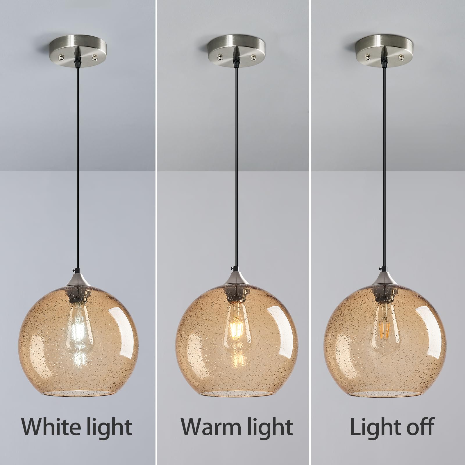 Lbsqj Light Brown Glass Pendant Lights Kitchen Island Globe Pendant Light Fixtures Modern Pendant Lighting For Bedroom Living Dining Room Light Fixture (9.84 In  2 Pack)