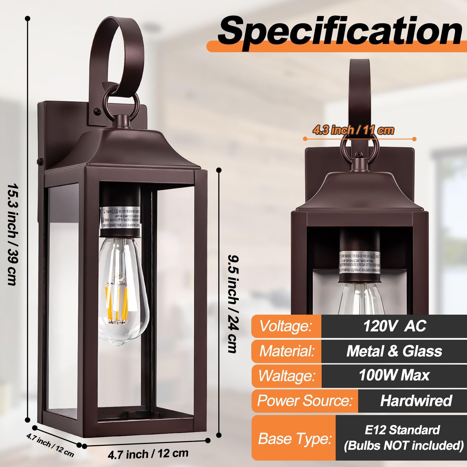 Yolsunes 15&quot; Outdoor Wall Sconces - Oil Rubbed Bronze Waterproof Lanterns, Modern Design