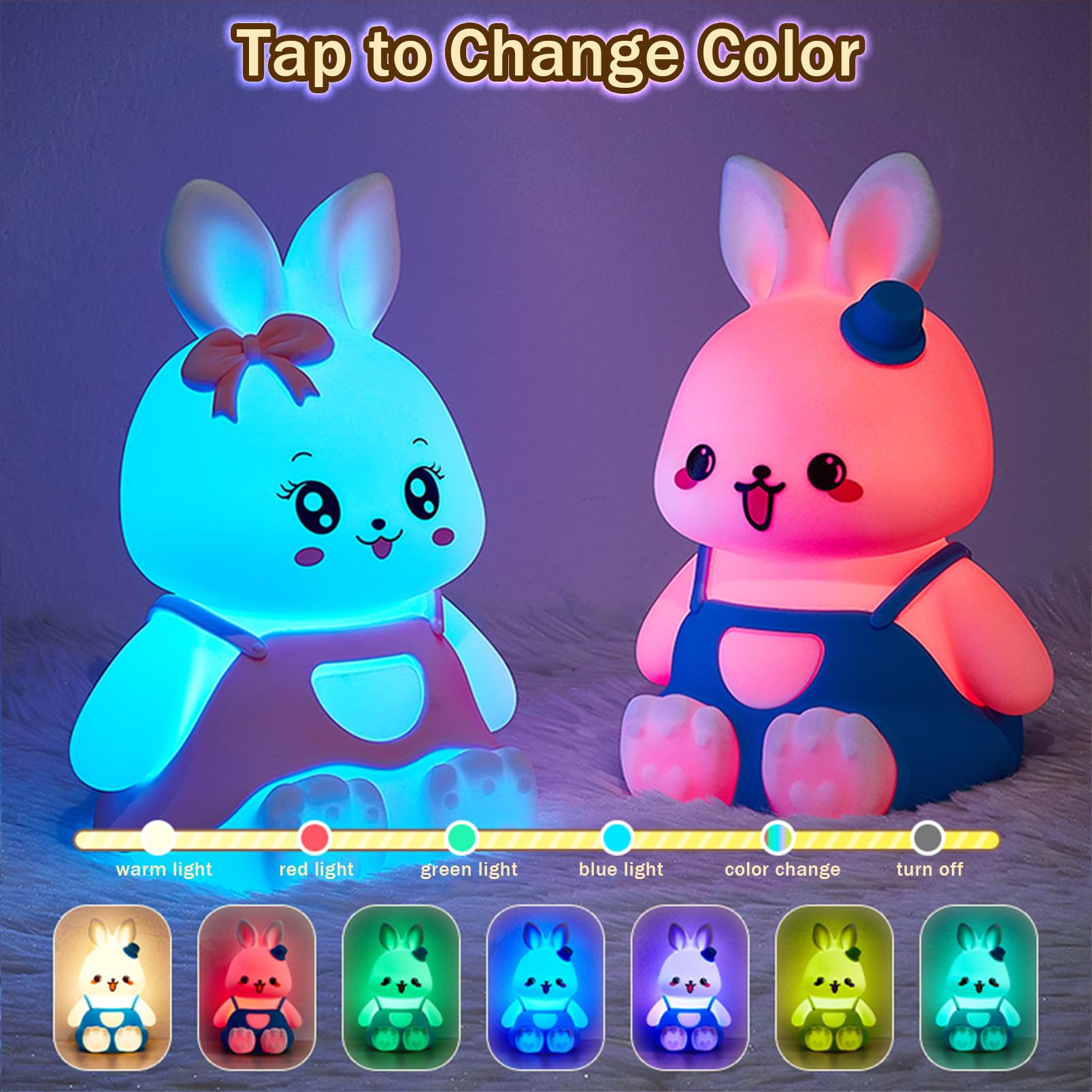 Smoorita Night Light For Kids Bunny Lamp,Cute Night Light For Girls,Rechargeable Baby Nursery Night Light Toddler Nightlight For Bedroom, Cute Gifts Animal Bunny Kids Lamp Kawaii Room Decor