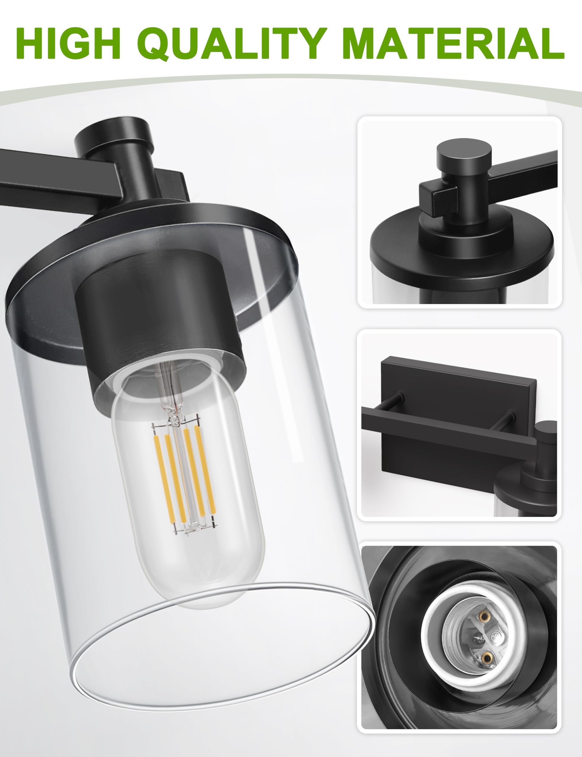 L Lohas Led 6 Light Bathroom Vanity Light  Black Bathroom Light Fixture Over Mirror  Modern Lighting Fixtures With Clear Glass Shade  Vintage Vanity Lights For Bathroom Mirror Hallway  Etl