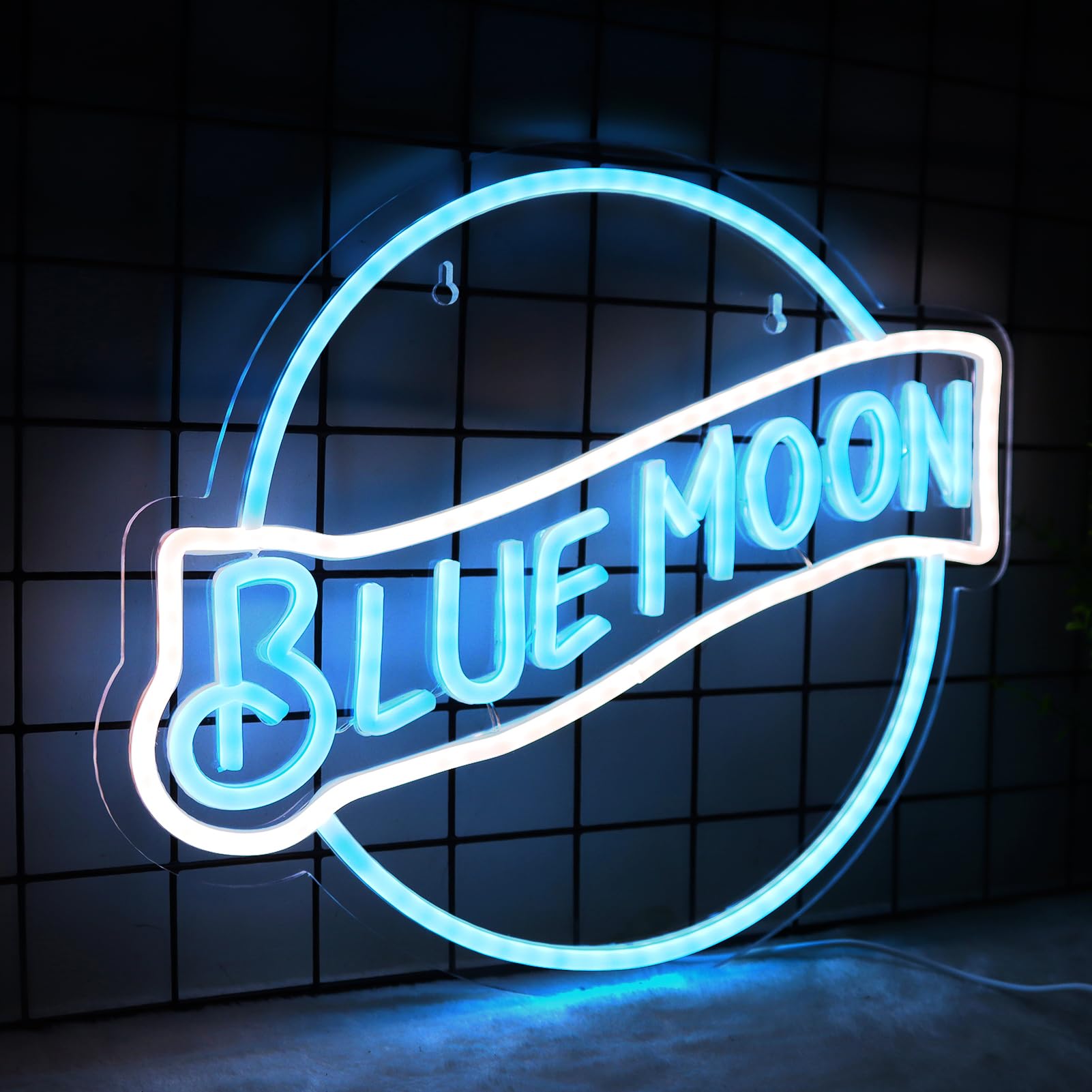 JFLLamp Neon Sign - Blue Moon Wall Decor, 14x12.2 inches, Glass, Azure & White, Perfect for Bedroom, Man Cave, Pub, Restaurant, Gift