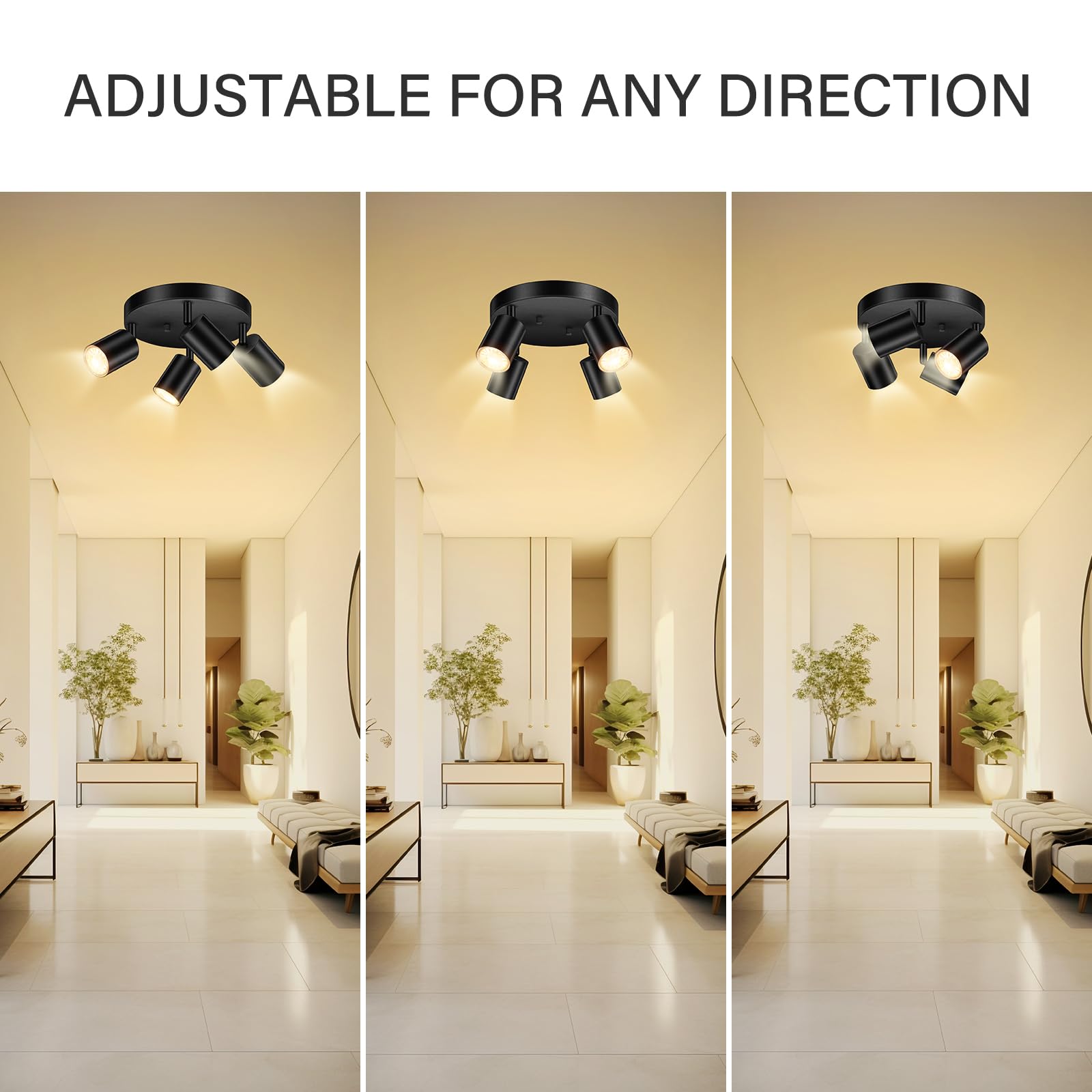BoostArea LED Track Lighting Kit, 4 Light Fixtures, Metal, Black, Model C0341
