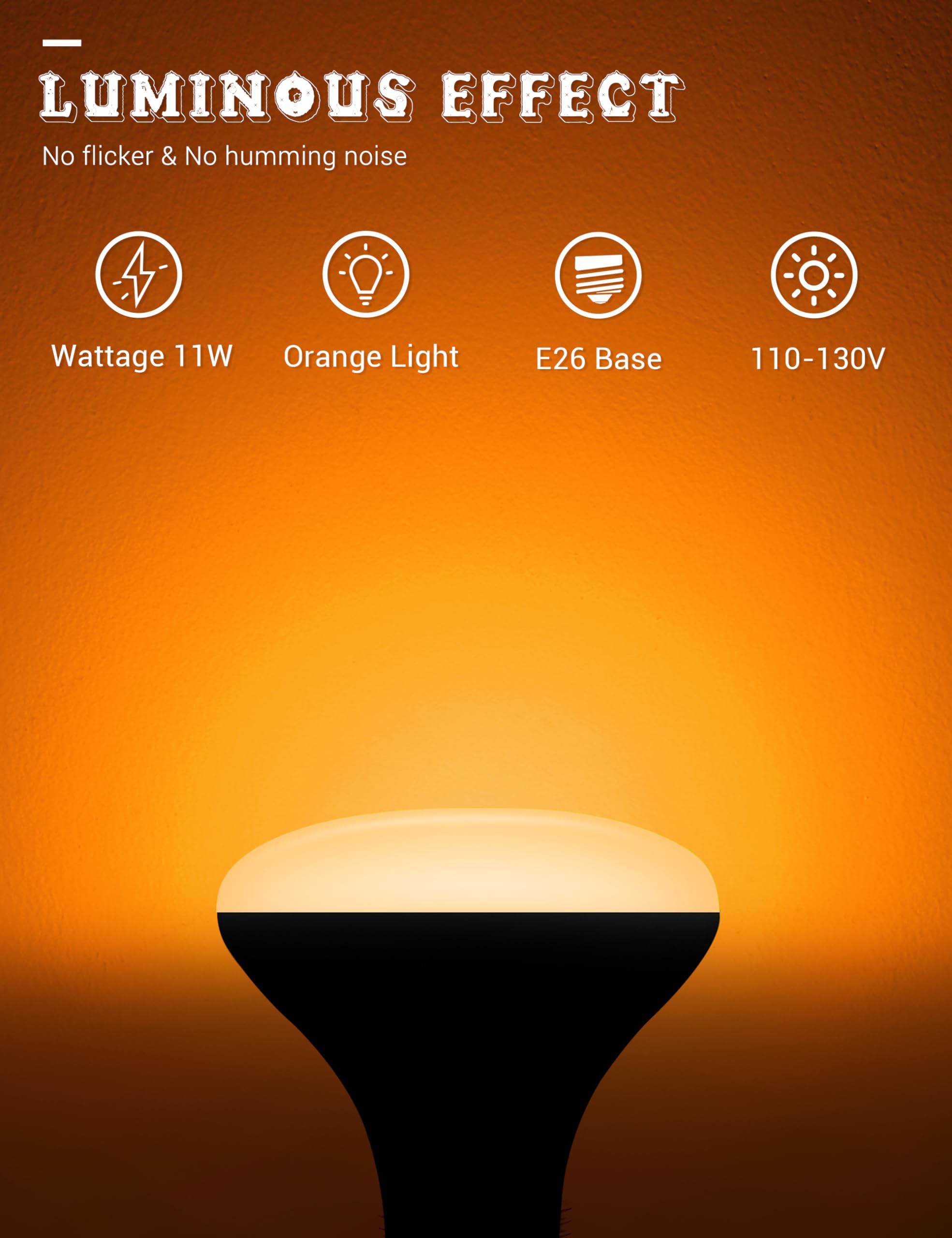 JandCase BR30 Halloween Light Bulbs, 11W (65W Equivalent), E26 Base, Orange, 2 Pack