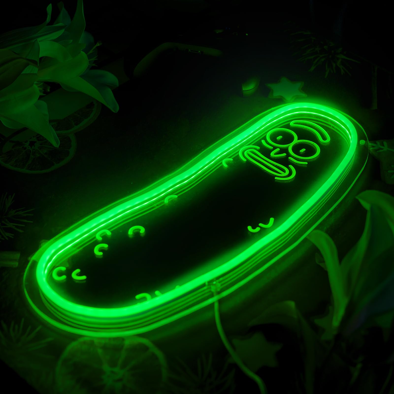 Oneneno Cartoon Pickle LED Neon Sign - Medium Green R Acrylic Wall Decor, Dimmable Anime Light for Man Cave & Game Room