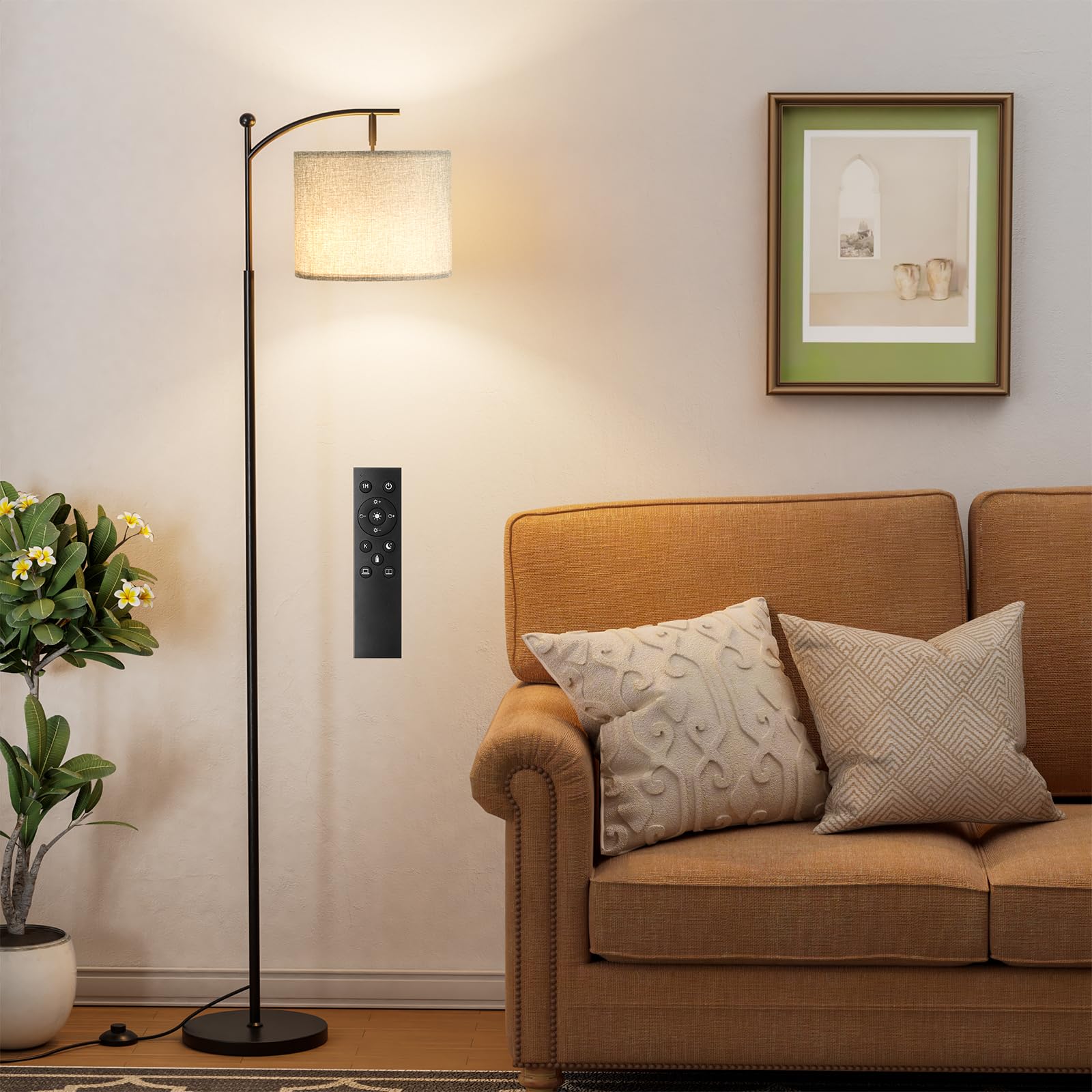 60'' Floor Lamps with Remote Control & Bulb, Colors Temperature & Brightness Adjustable, Gray Shade & Black Pole