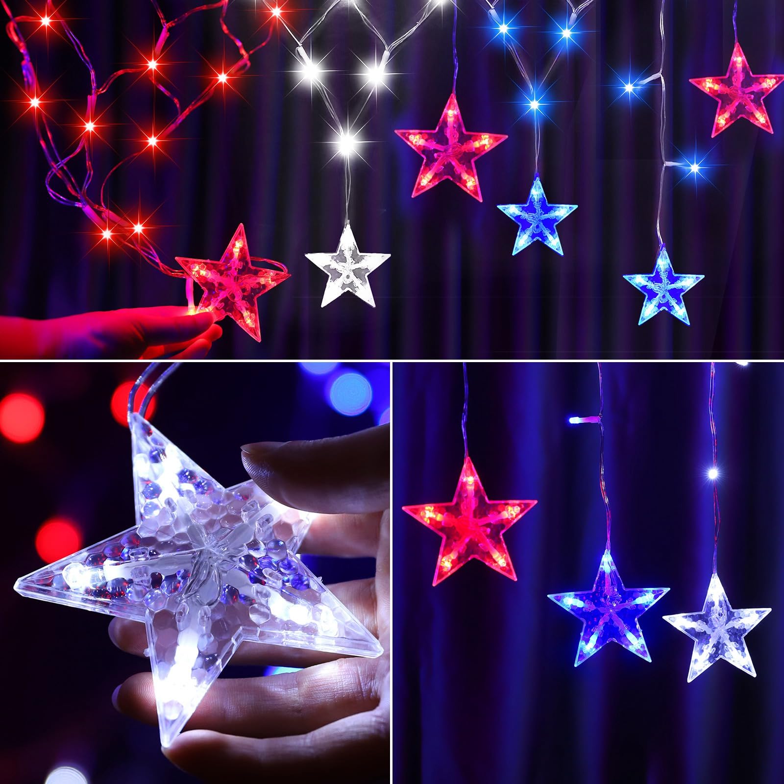 Qulist Balcony Christmas Lights, 218 LED 13.8ft Christmas Curtain Lights Outdoor Decorations with 12 Twinkle Star Drops, Waterpr