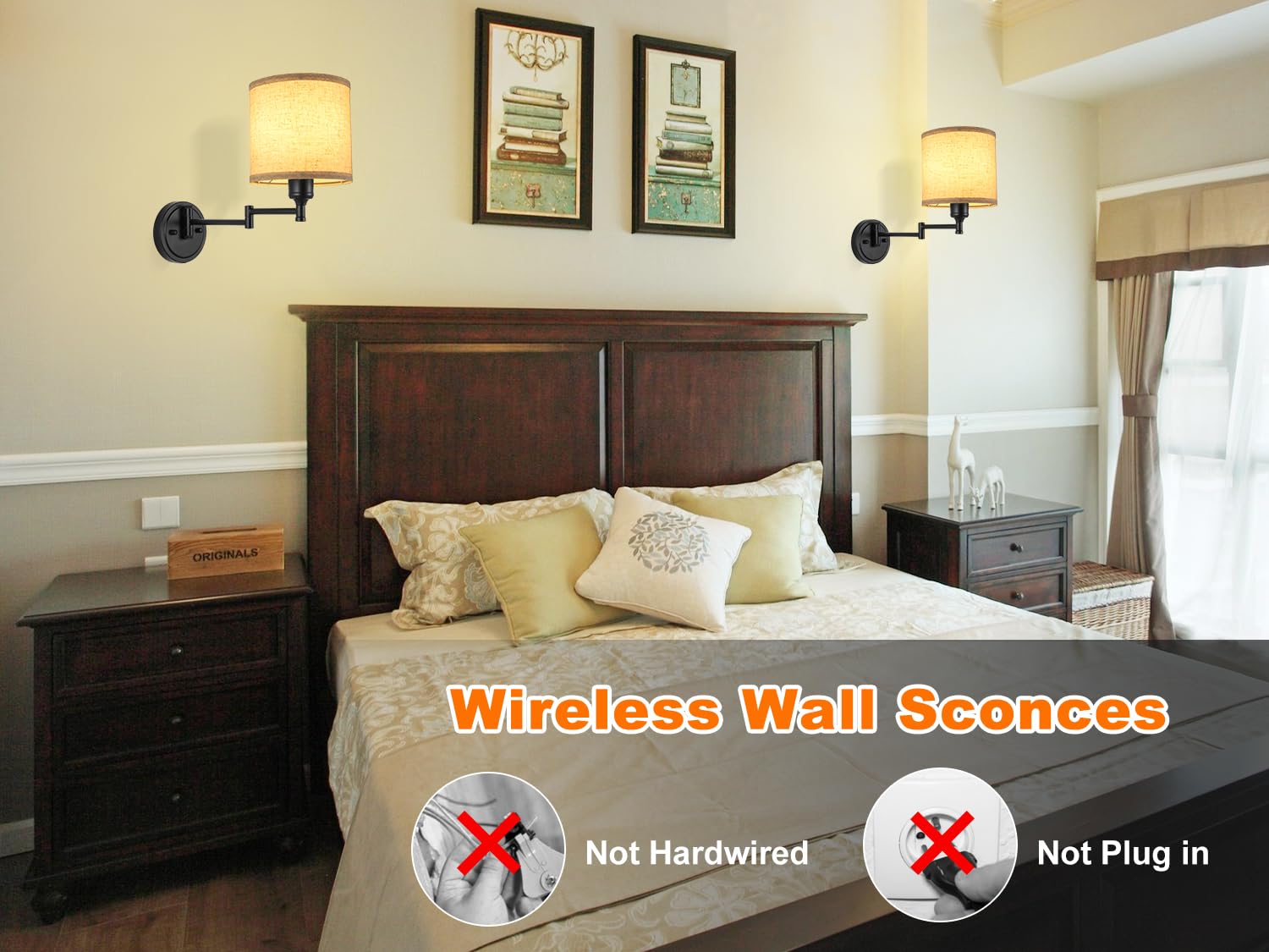 GOODATE Battery Operated Wall Sconce Set of Two, Remote Control, 15 Colors, Dimmable, Linen Fabric Shade, Model BZ-DC
