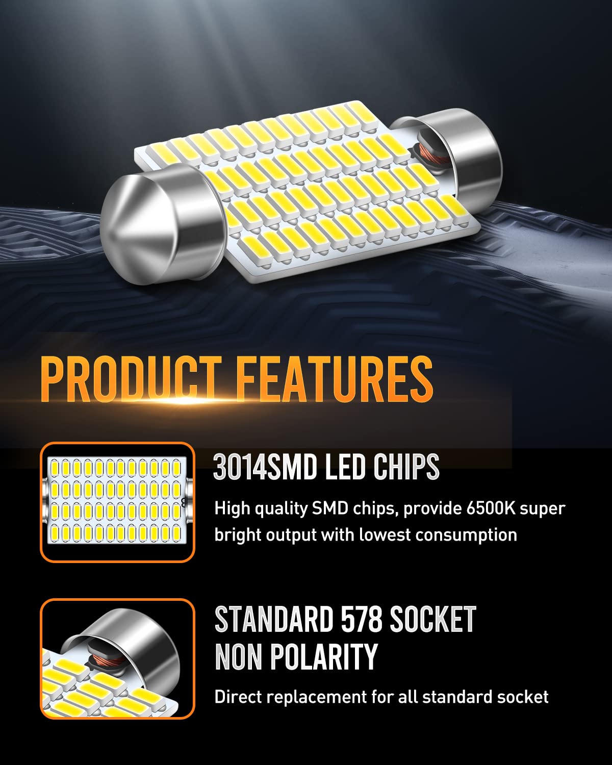 LUYED 569 578 LED Bulbs Xenon White 570 Lumens Super Bright 3014 48-EX Chipsets211-2 212-2 LED Bulbs Used for Car Interior Map D