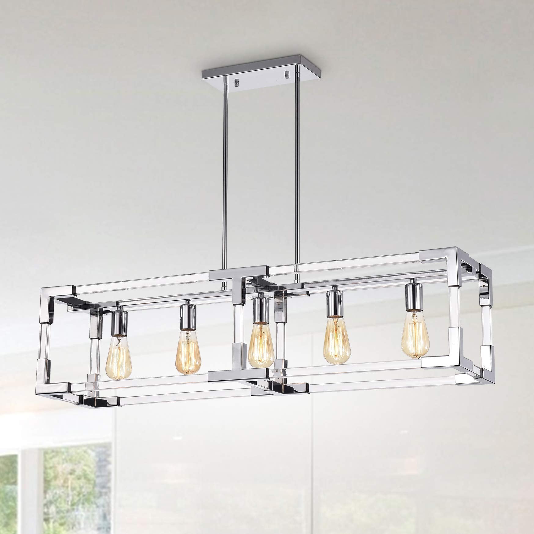 Warehouse Of Tiffany Imp78B/5Ch Rochka Chrome 5-Light Chandelier, 40.94&quot; L X 11.02&quot; W X 10.24&quot; H