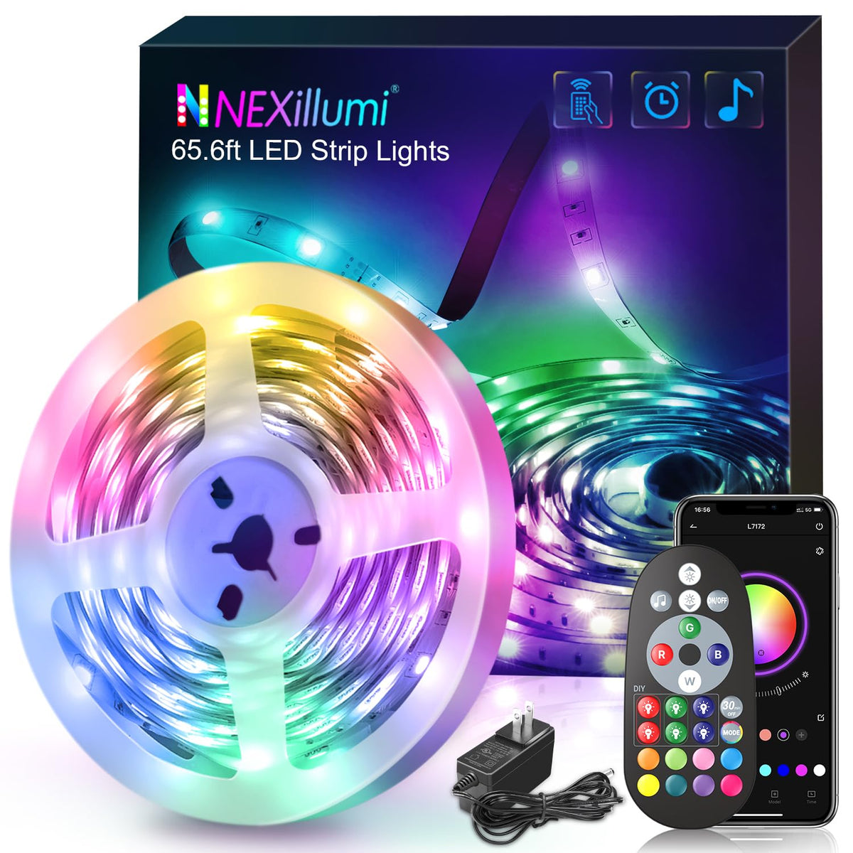 Nexillumi Led Lights For Bedroom 65.6Ft (1 Rolls Of 65.6Ft) With Color Changing Strip Lights With Remote And App Control Rgb Lig